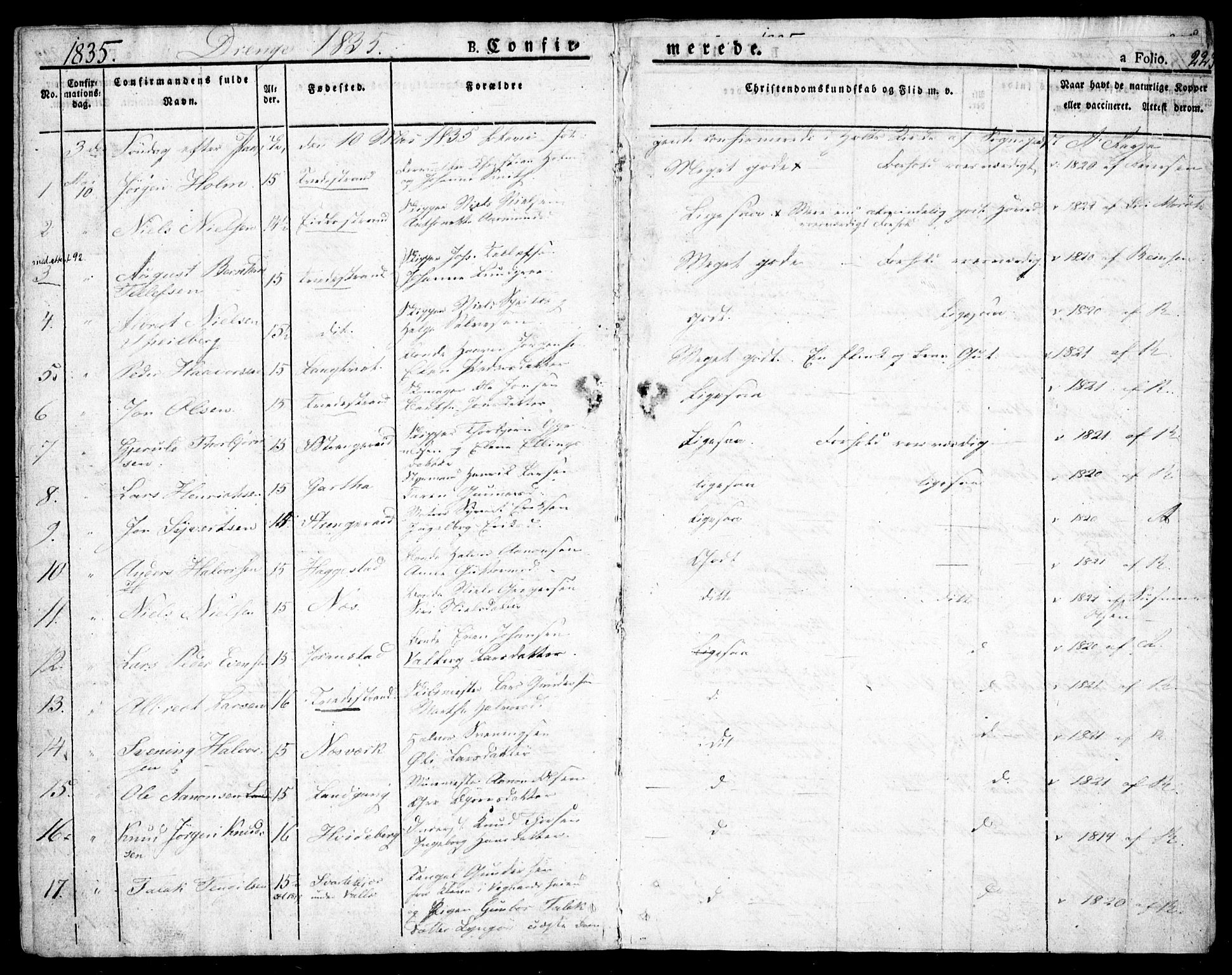 Holt sokneprestkontor, AV/SAK-1111-0021/F/Fa/L0006: Parish register (official) no. A 6, 1820-1835, p. 223