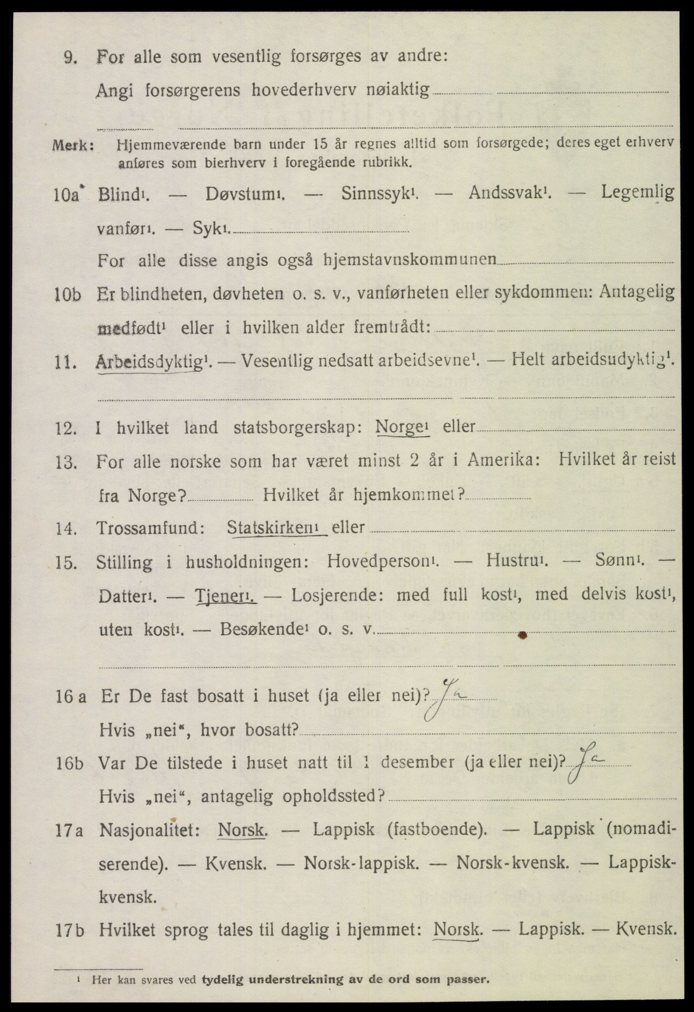 SAT, 1920 census for Sandvollan, 1920, p. 1096