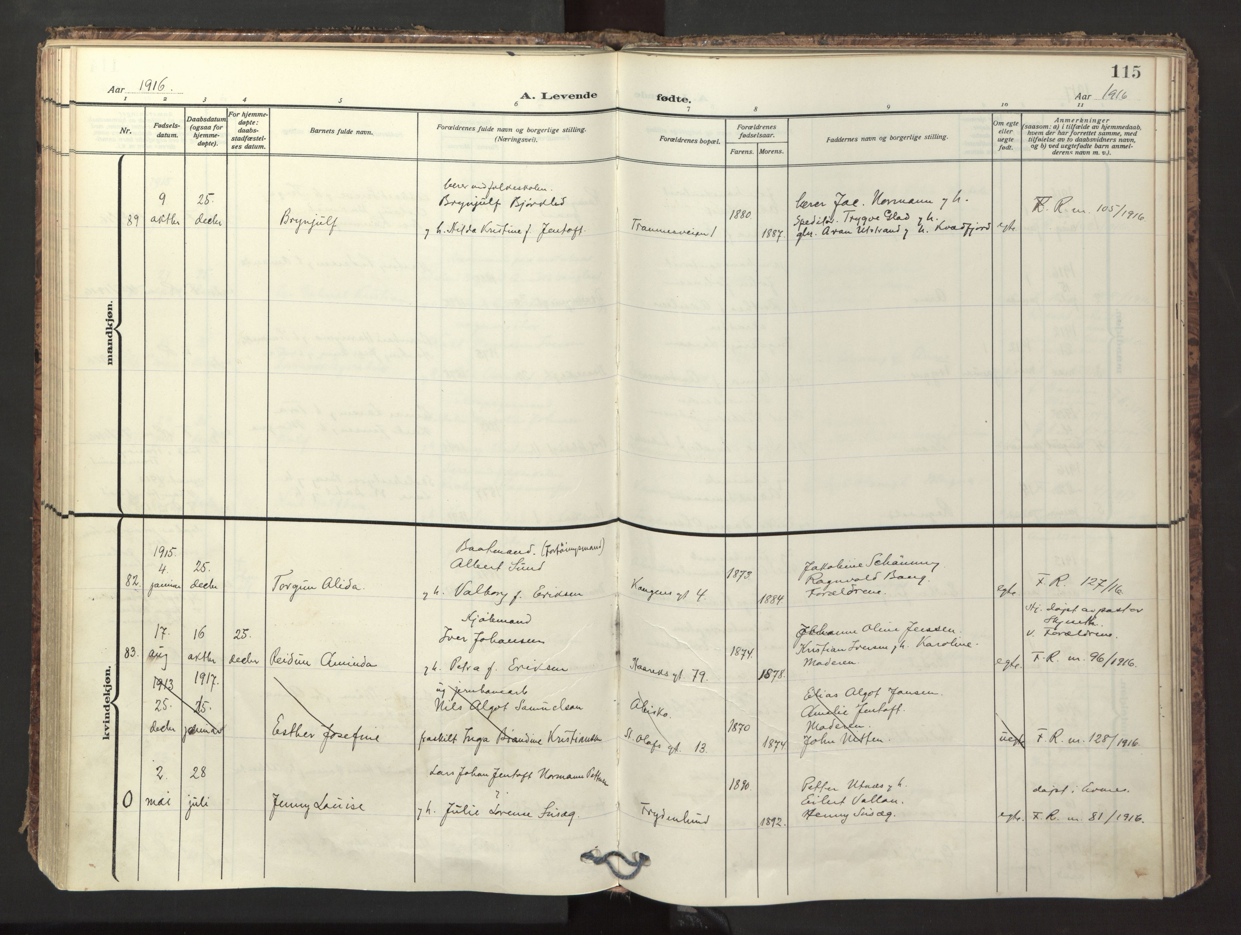 Ministerialprotokoller, klokkerbøker og fødselsregistre - Nordland, SAT/A-1459/871/L1001: Parish register (official) no. 871A17, 1911-1921, p. 115