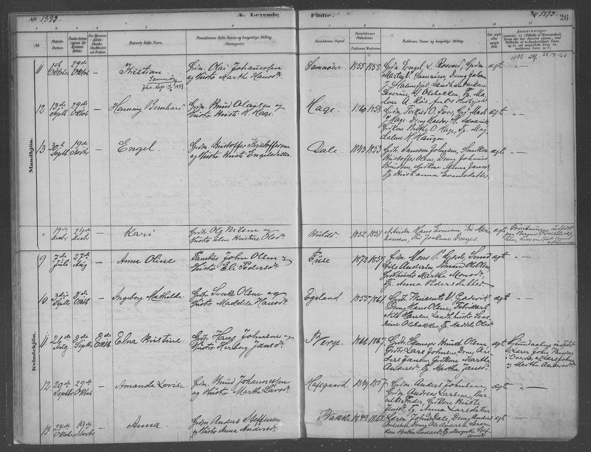 Fusa sokneprestembete, SAB/A-75401/H/Haa: Parish register (official) no. B 1, 1880-1938, p. 26