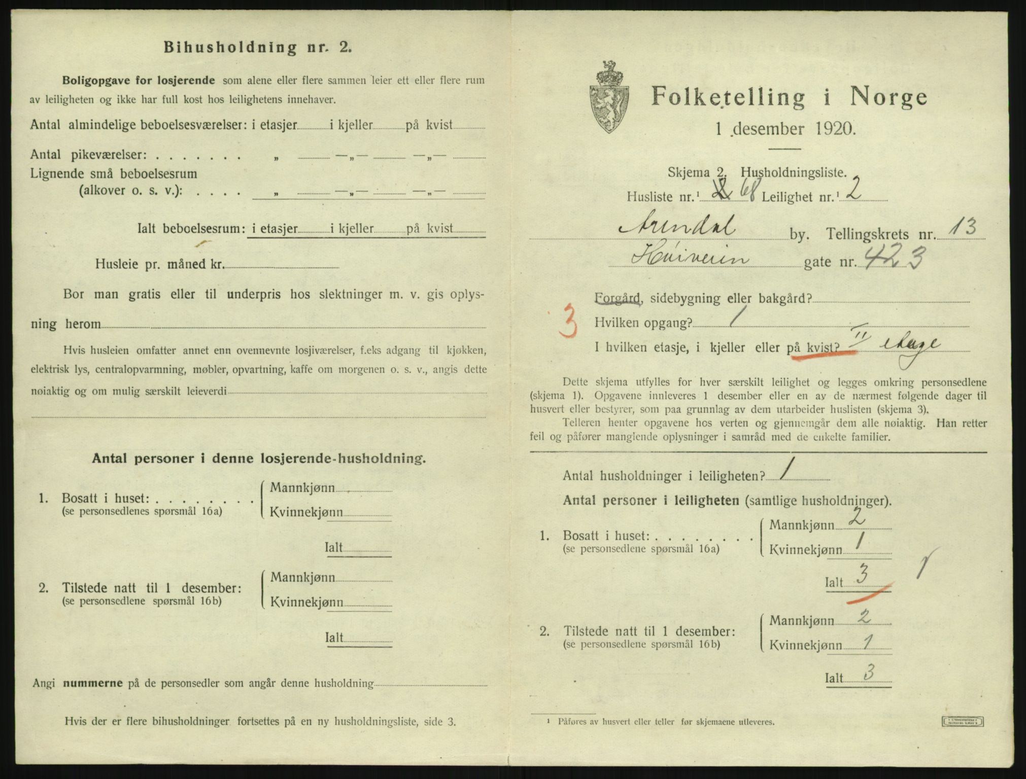 SAK, 1920 census for Arendal, 1920, p. 6972