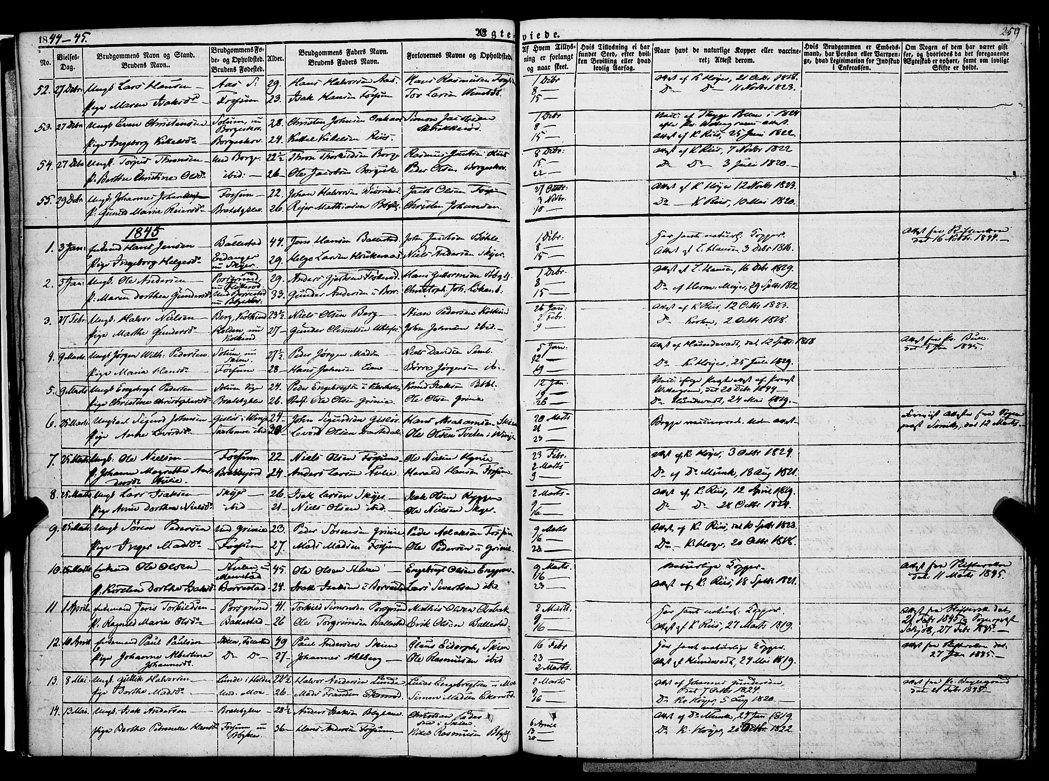 Gjerpen kirkebøker, SAKO/A-265/F/Fa/L0007b: Parish register (official) no. I 7B, 1834-1857, p. 259