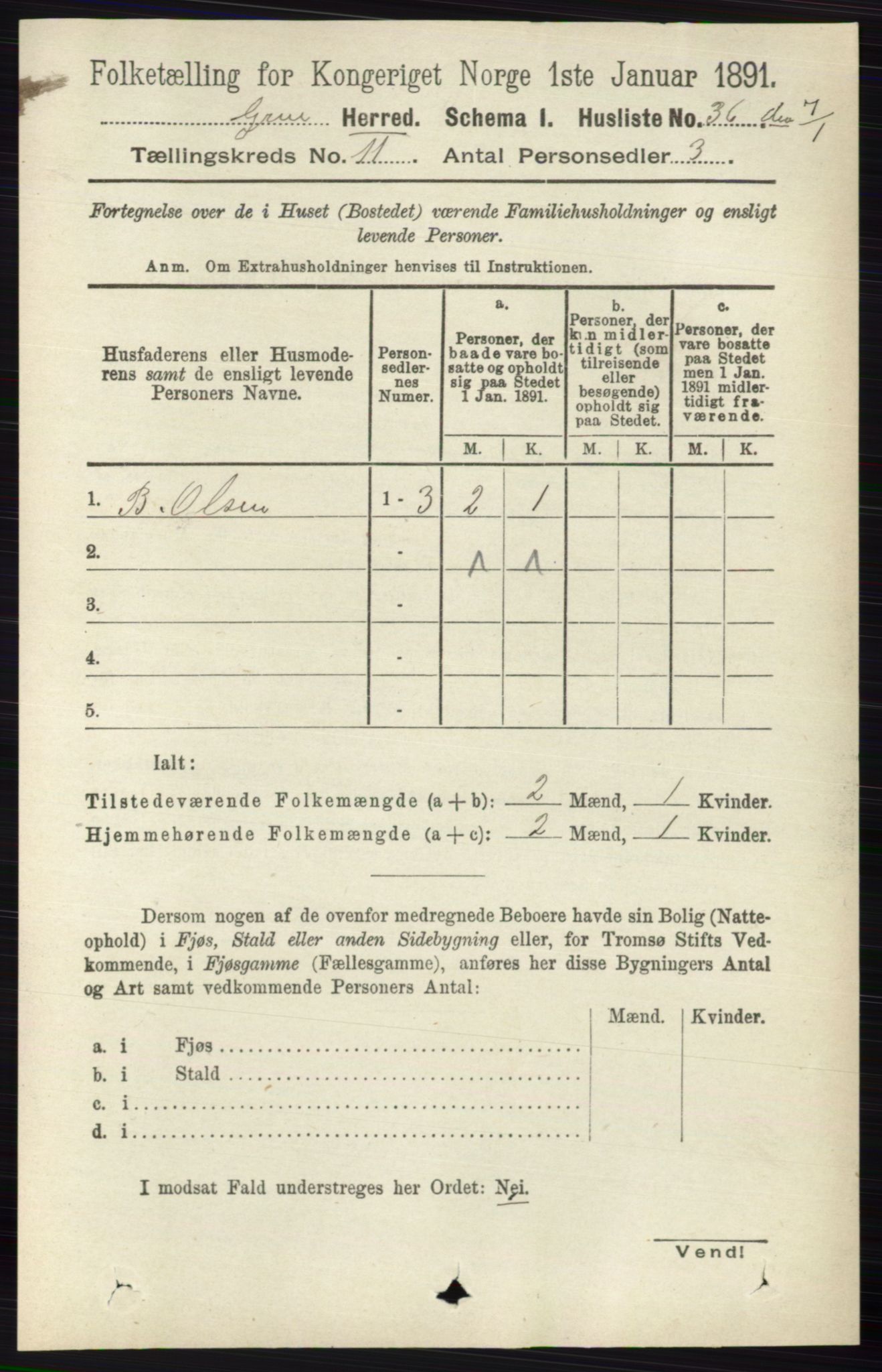 RA, 1891 census for 0423 Grue, 1891, p. 5851