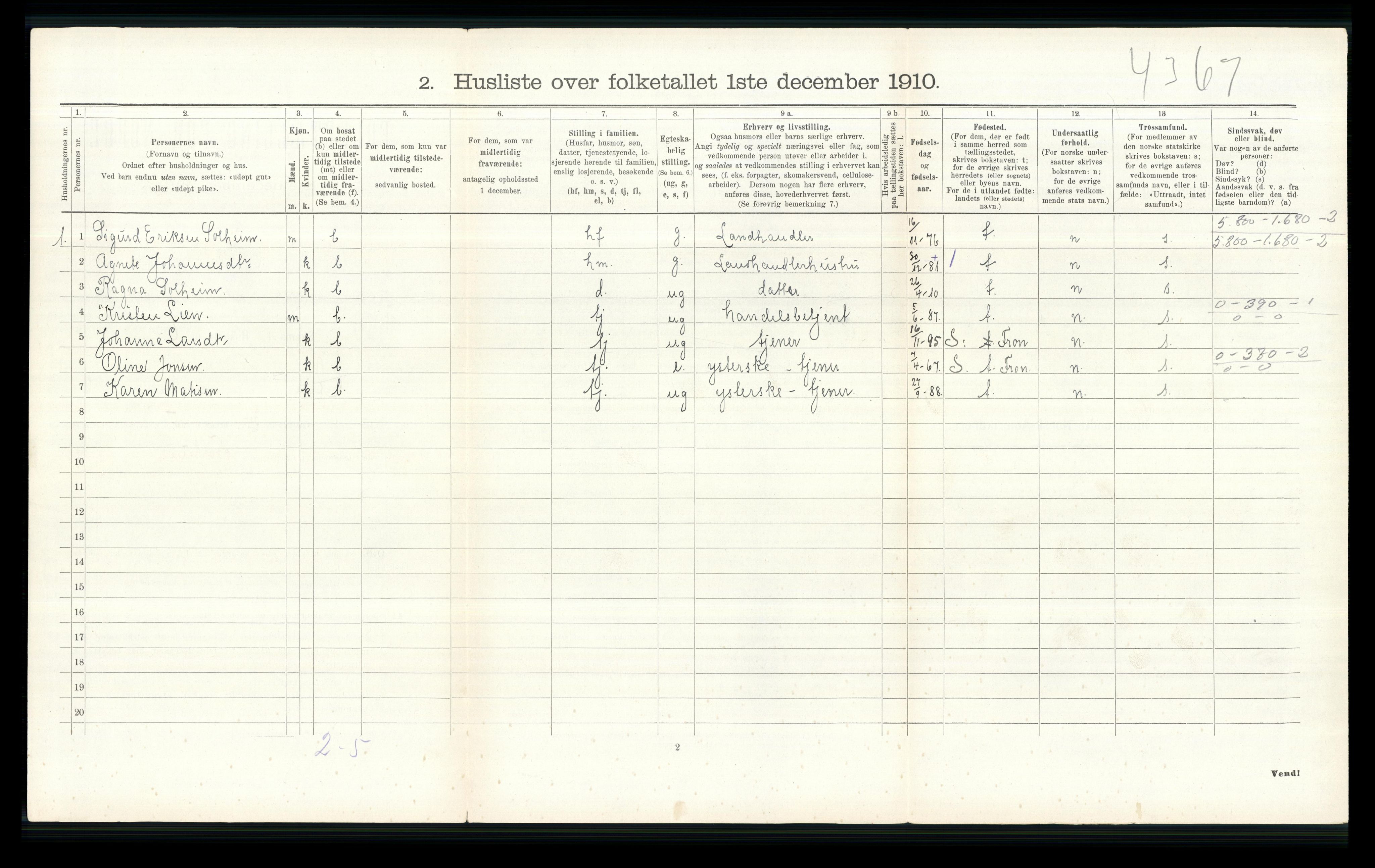 RA, 1910 census for Øyer, 1910, p. 188