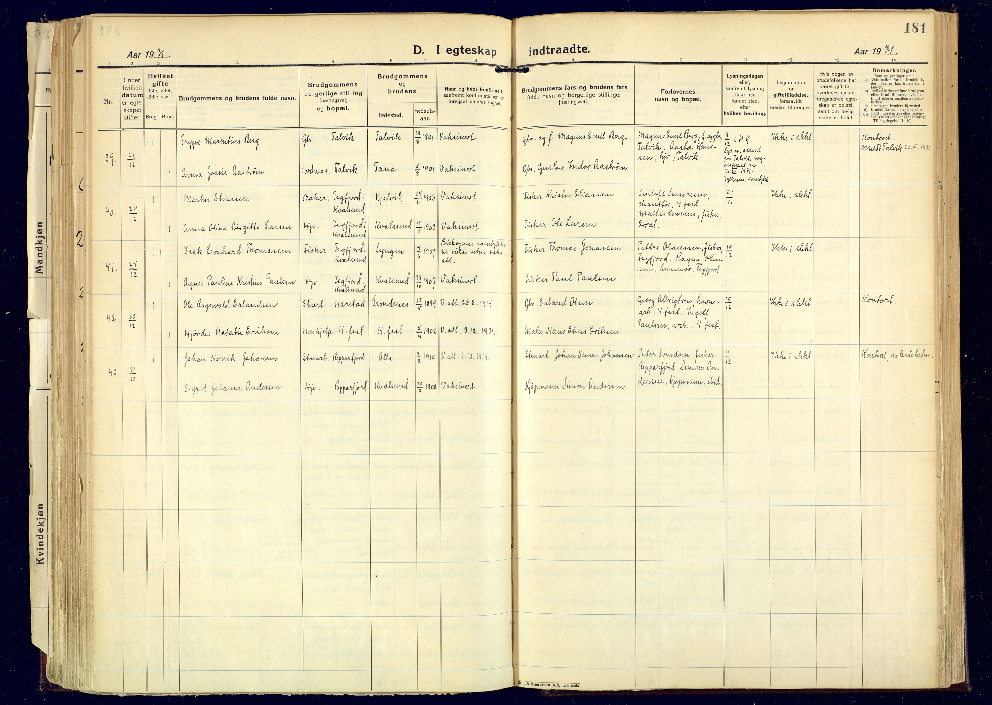 Hammerfest sokneprestkontor, AV/SATØ-S-1347/H/Ha/L0017.kirke: Parish register (official) no. 17, 1923-1933, p. 181