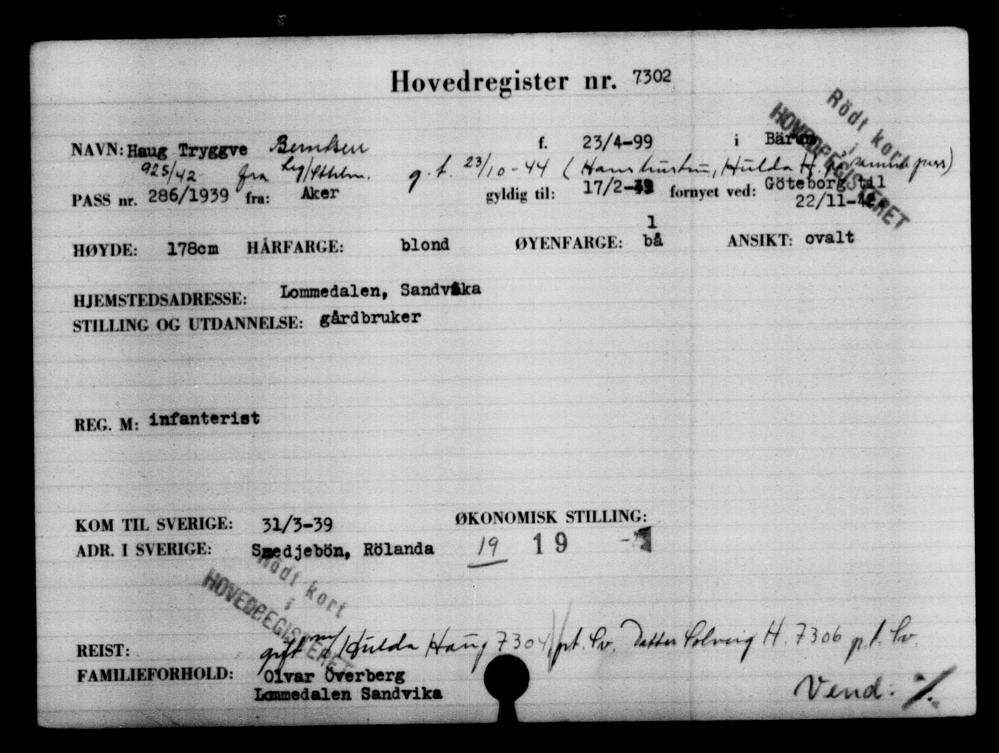 Utenriksstasjonene, Legasjonen i Stockholm, Flyktningkontoret, AV/RA-S-6753/V/Va/L0005: Kjesäterkartoteket, flyktninger med registreringsnr. 6600-9417, 1940-1945, p. 830