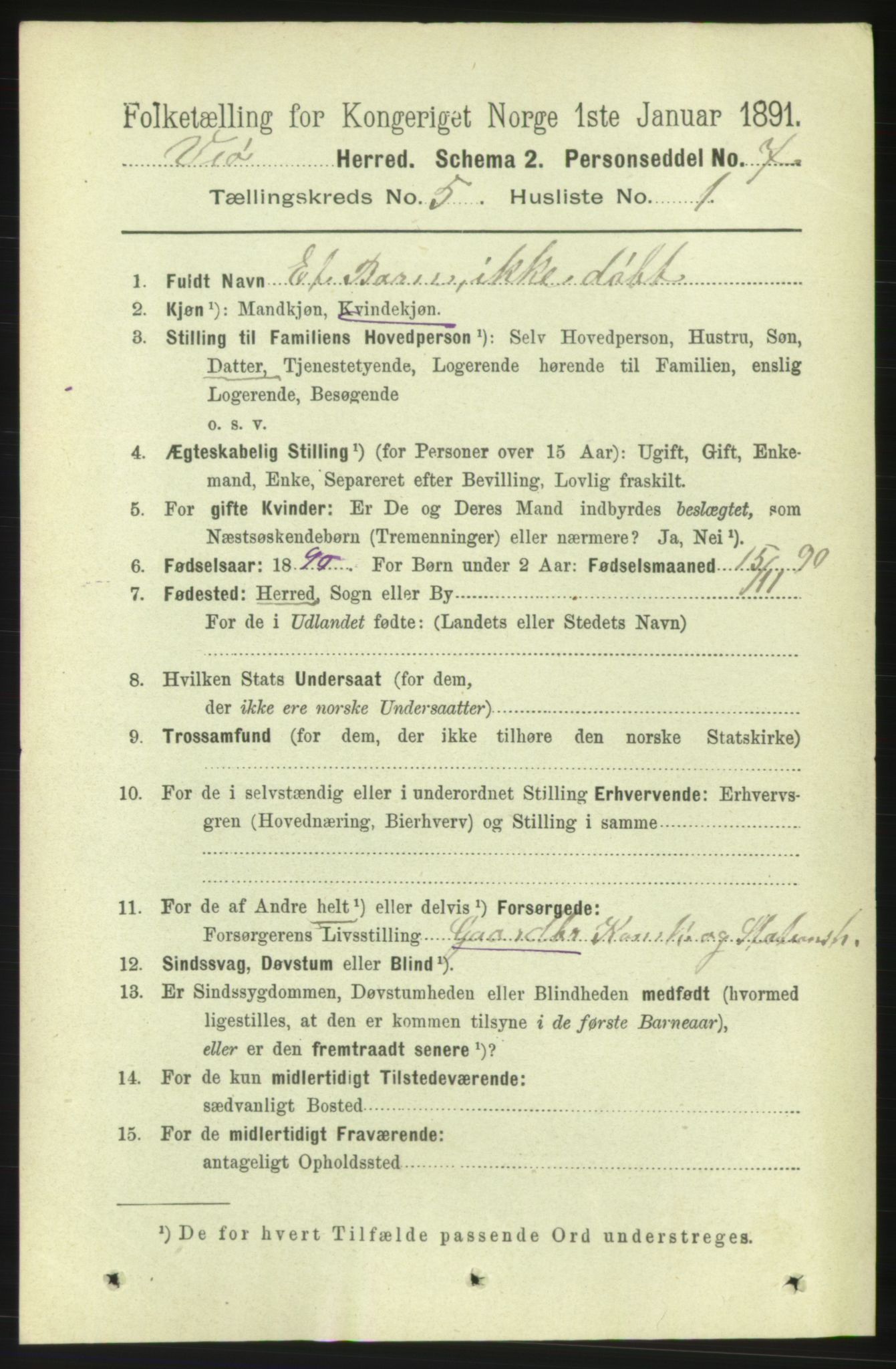 RA, 1891 census for 1541 Veøy, 1891, p. 2489