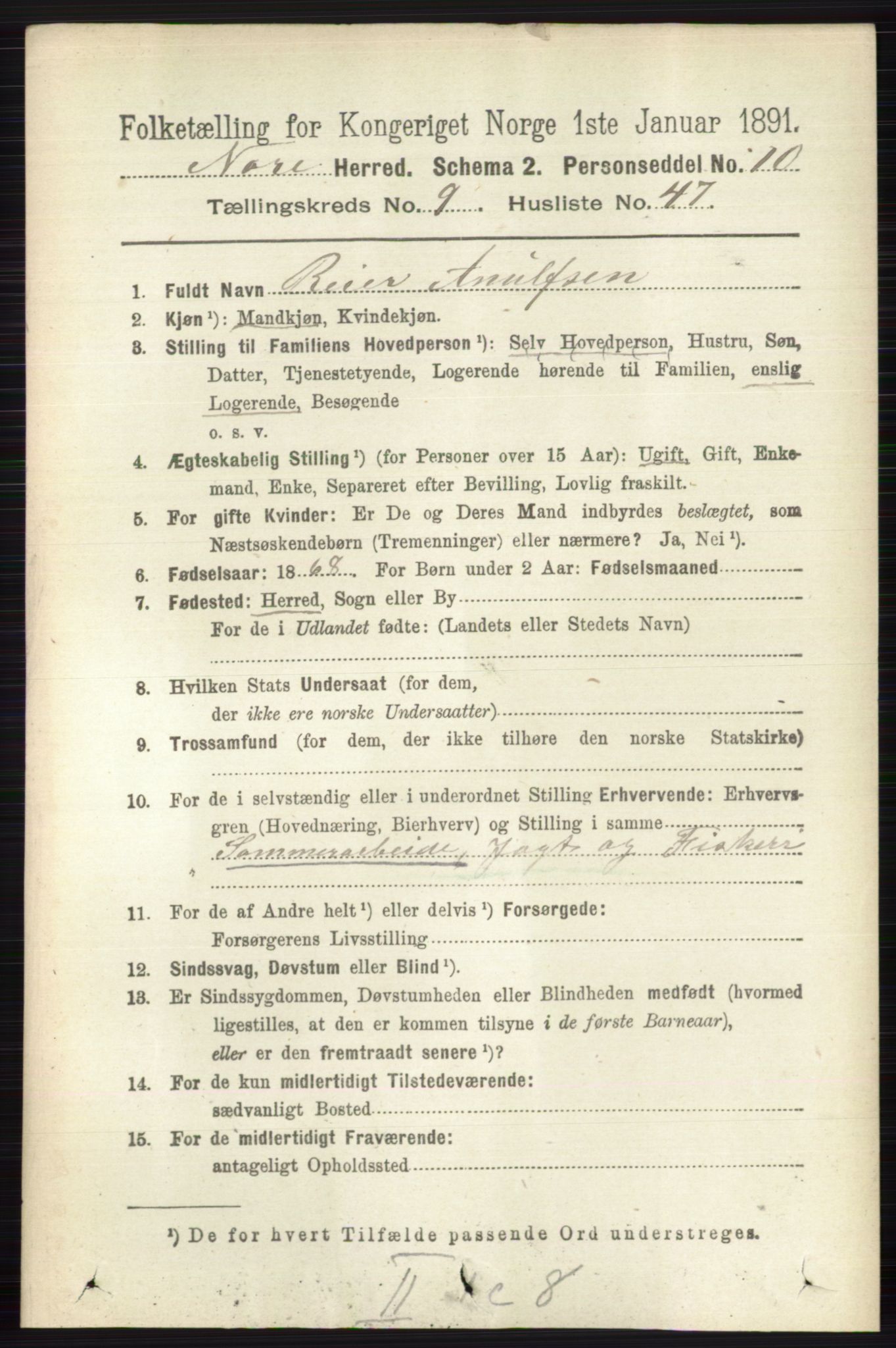 RA, 1891 census for 0633 Nore, 1891, p. 3487