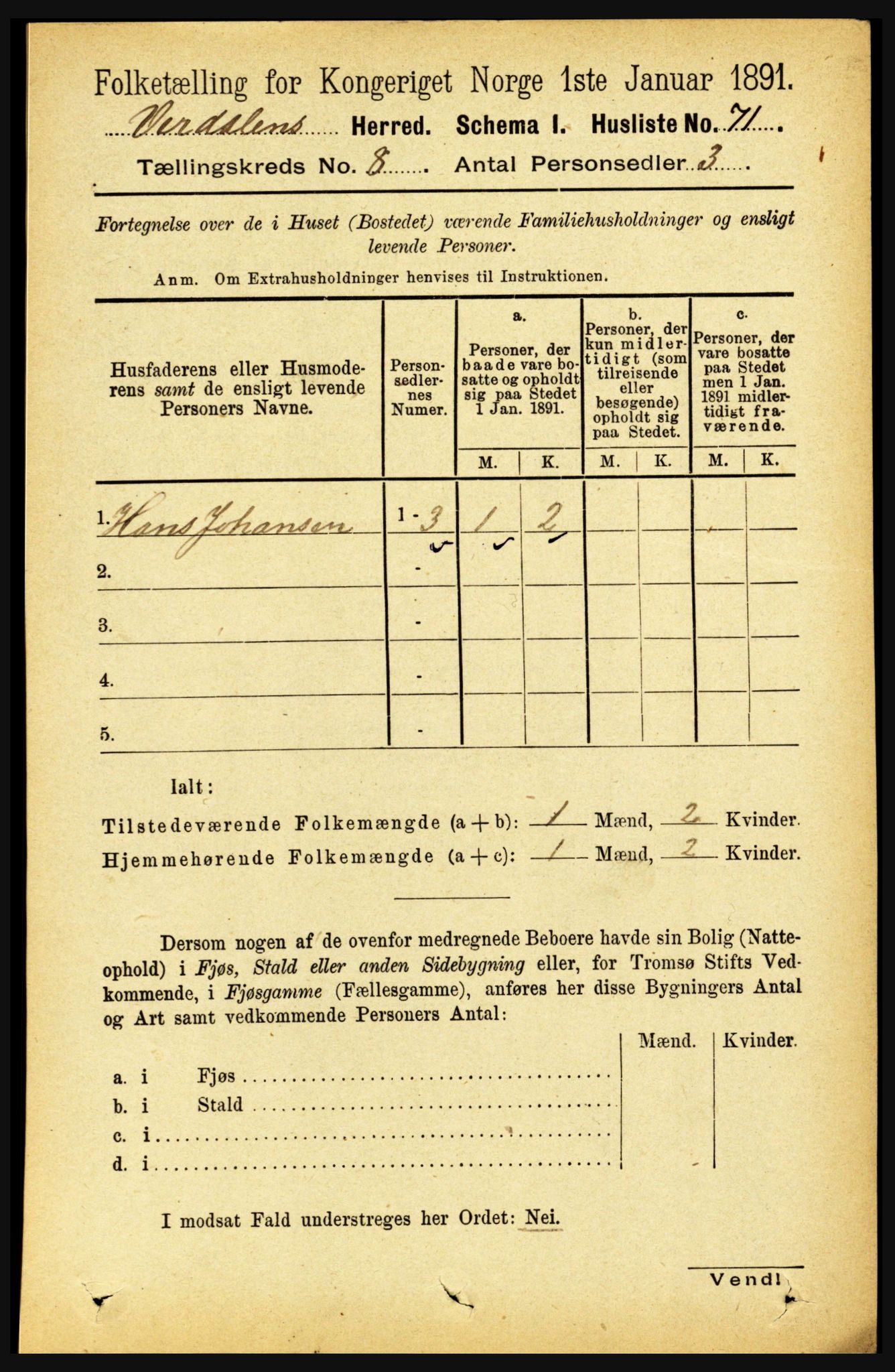 RA, 1891 census for 1721 Verdal, 1891, p. 4405