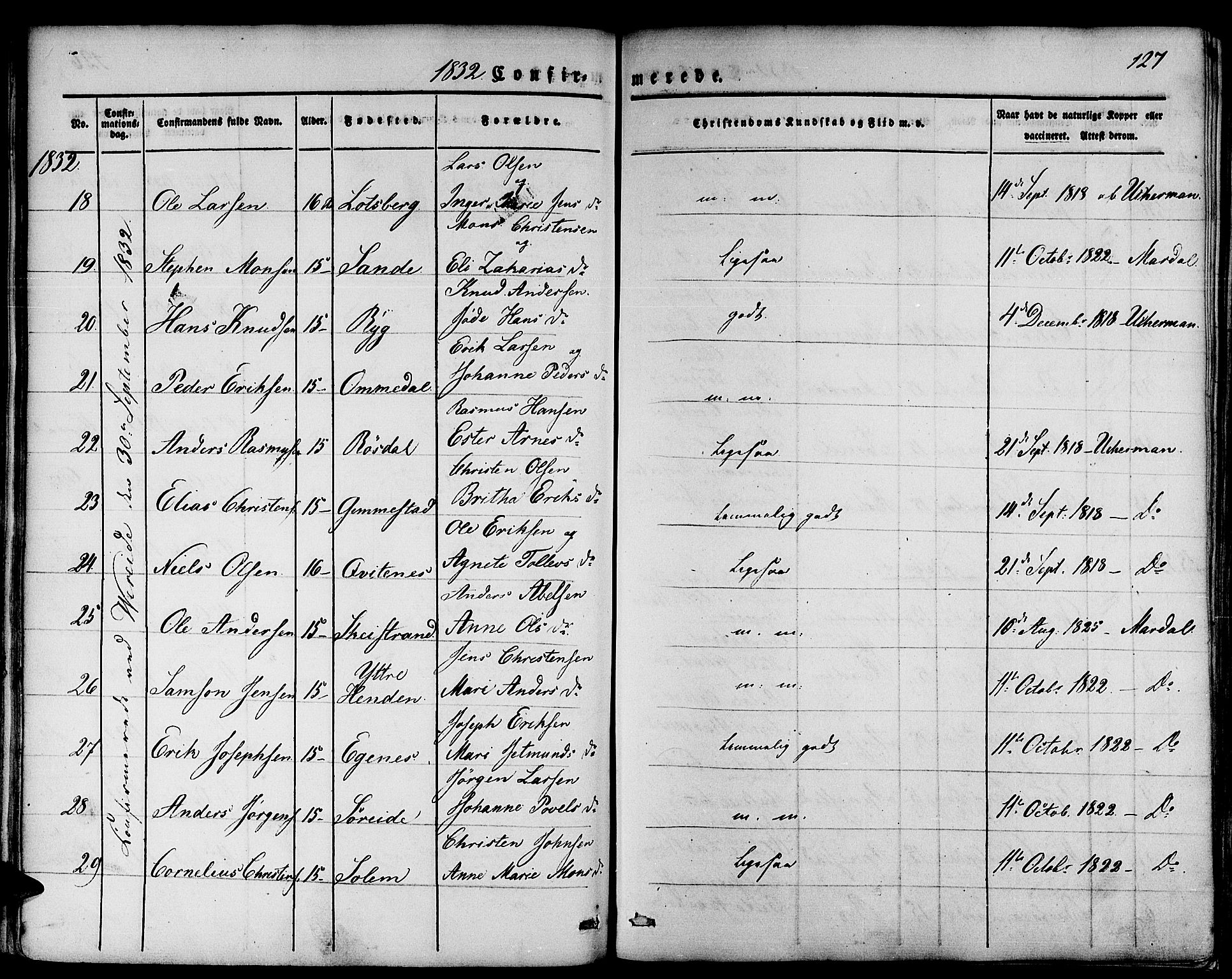 Gloppen sokneprestembete, SAB/A-80101/H/Haa/Haaa/L0007: Parish register (official) no. A 7, 1827-1837, p. 127