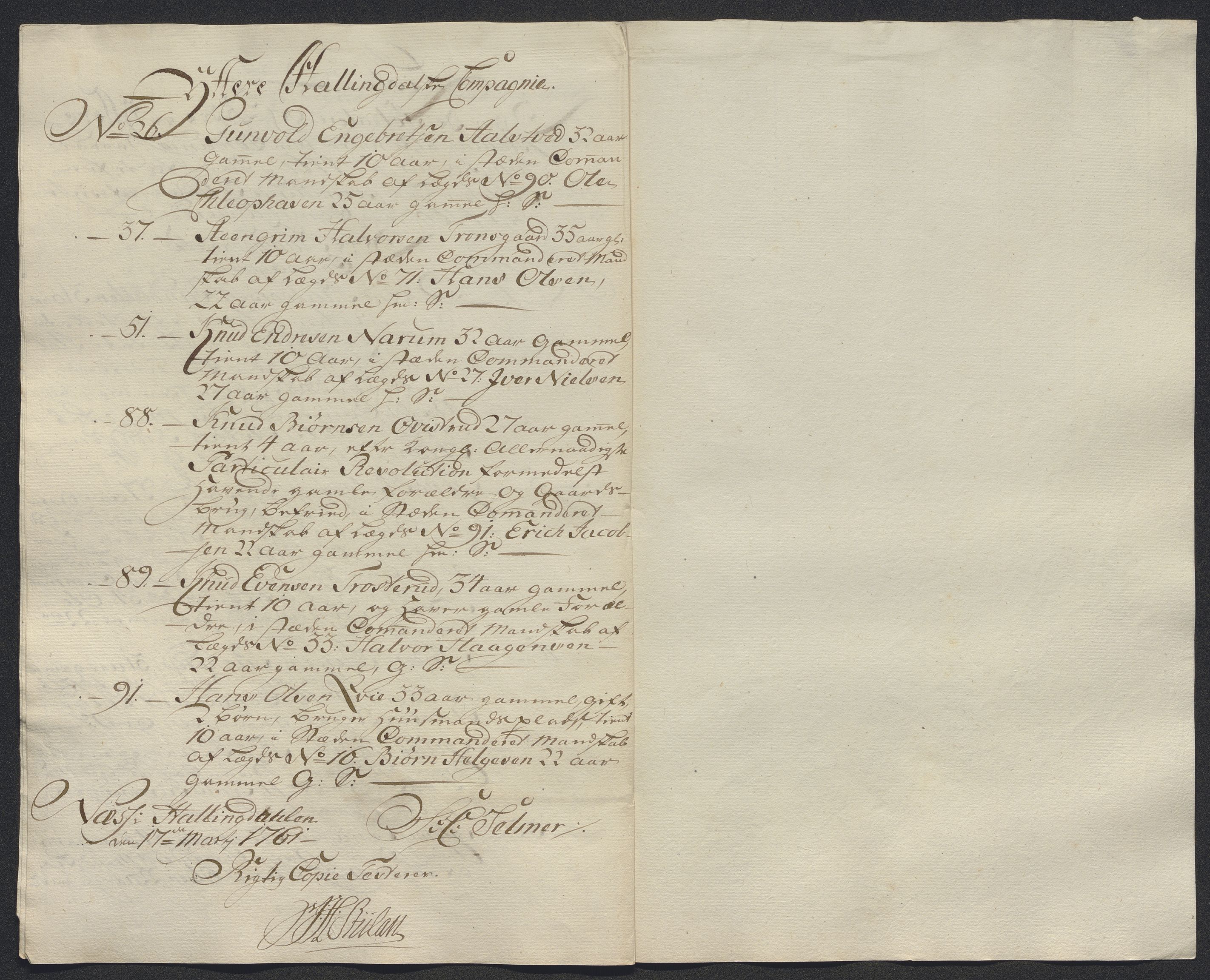 Kommanderende general (KG I) med Det norske krigsdirektorium, AV/RA-EA-5419/E/Ec/L0021: Ruller over nedkommanderte mannskap, 1758-1762, p. 594