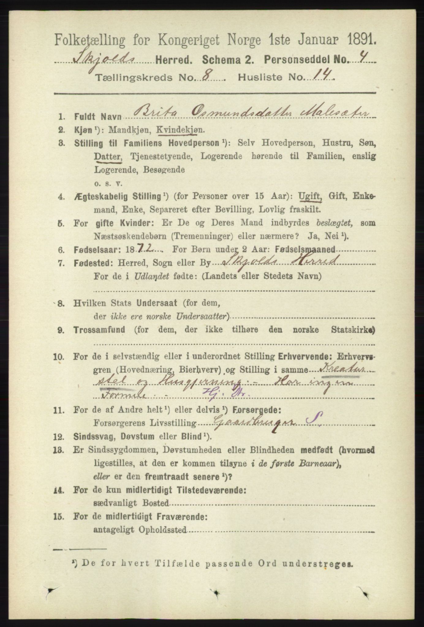 RA, 1891 census for 1154 Skjold, 1891, p. 1669