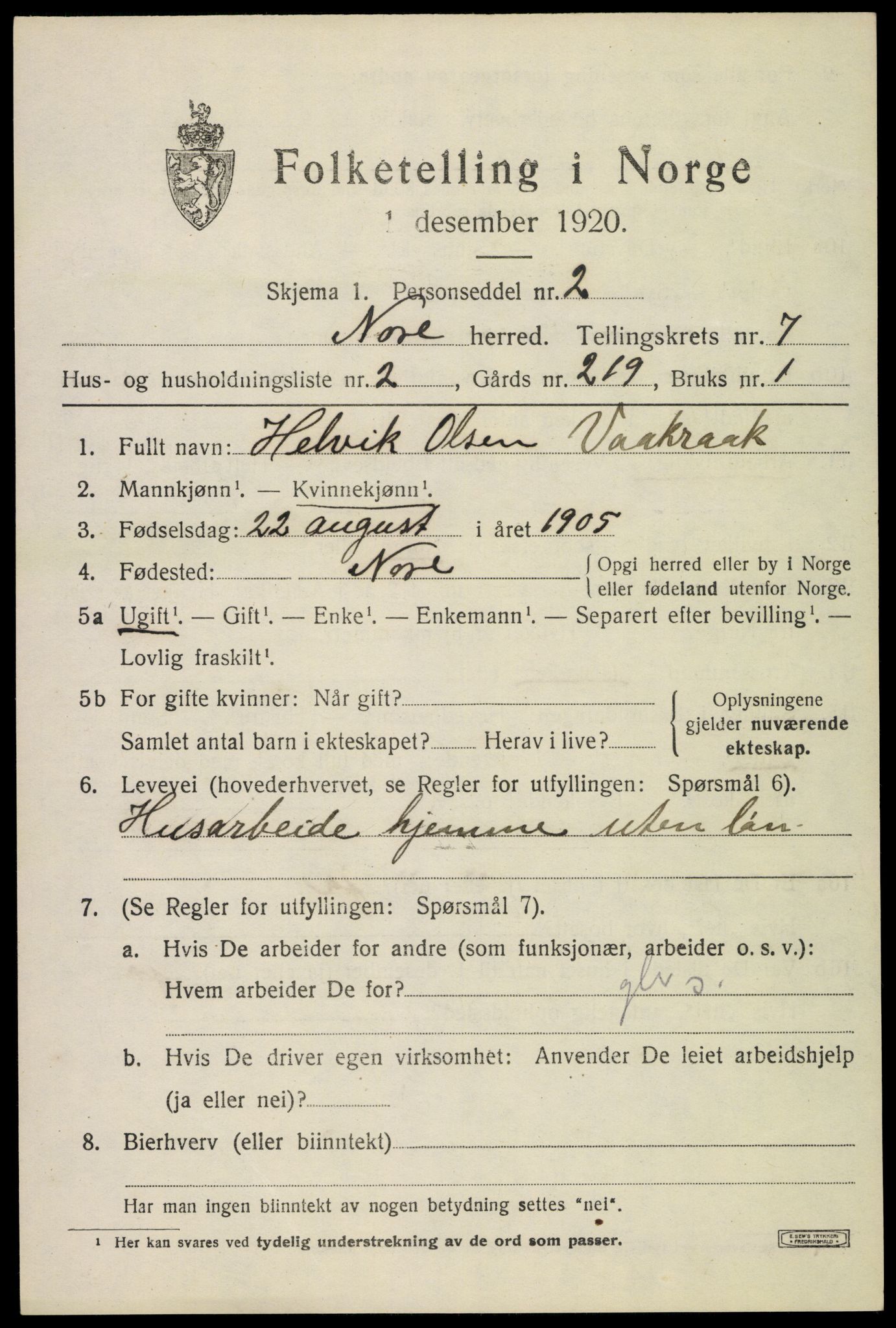 SAKO, 1920 census for Nore, 1920, p. 3062