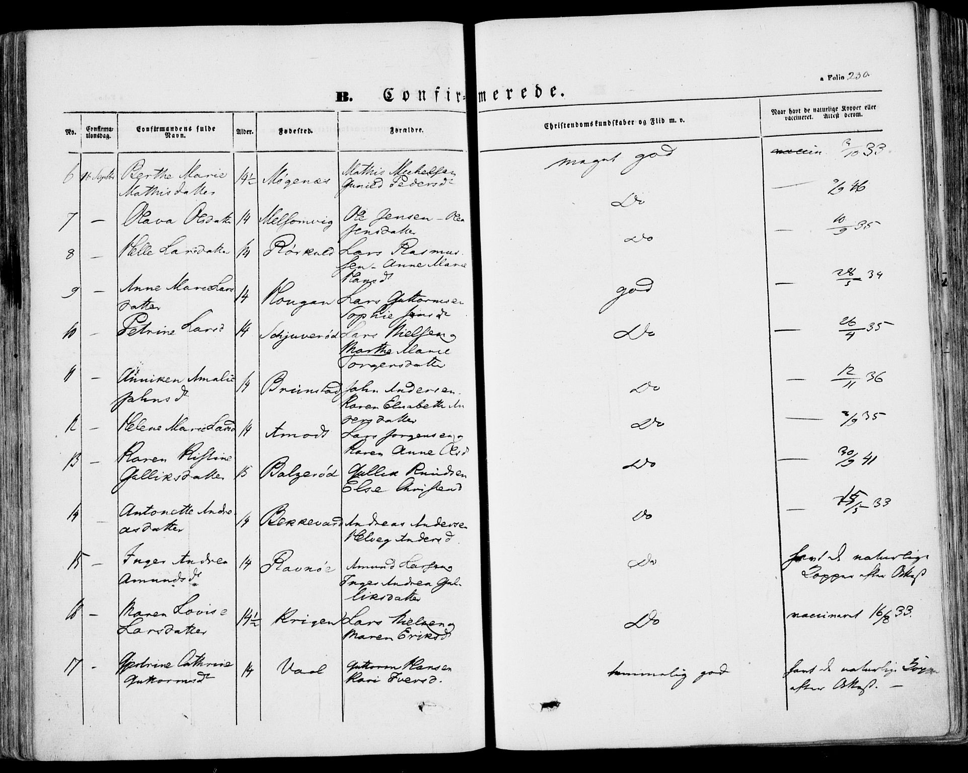 Stokke kirkebøker, AV/SAKO-A-320/F/Fa/L0007: Parish register (official) no. I 7, 1844-1857, p. 230