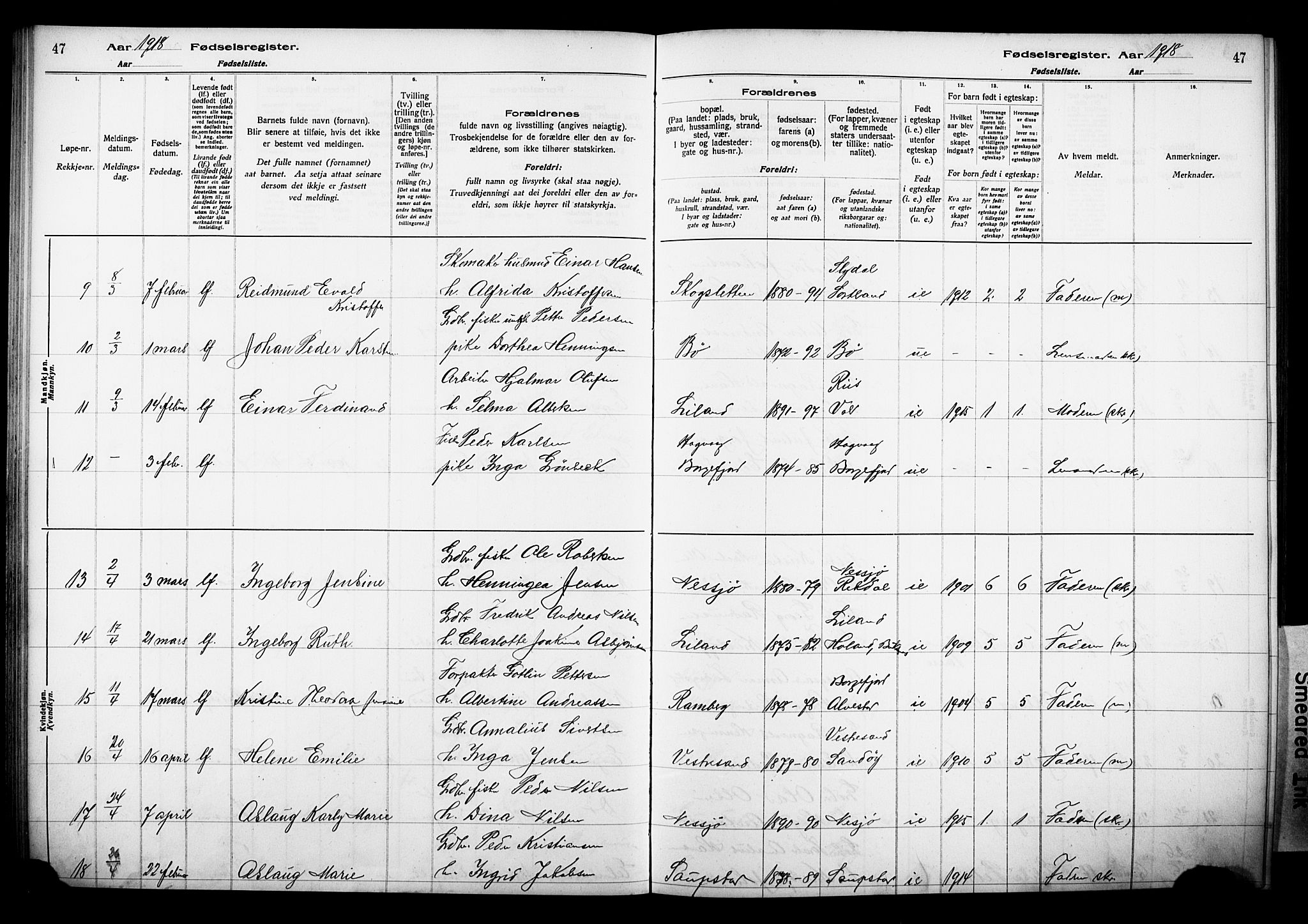 Ministerialprotokoller, klokkerbøker og fødselsregistre - Nordland, AV/SAT-A-1459/880/L1145: Birth register no. 880.II.4.1, 1916-1929, p. 47