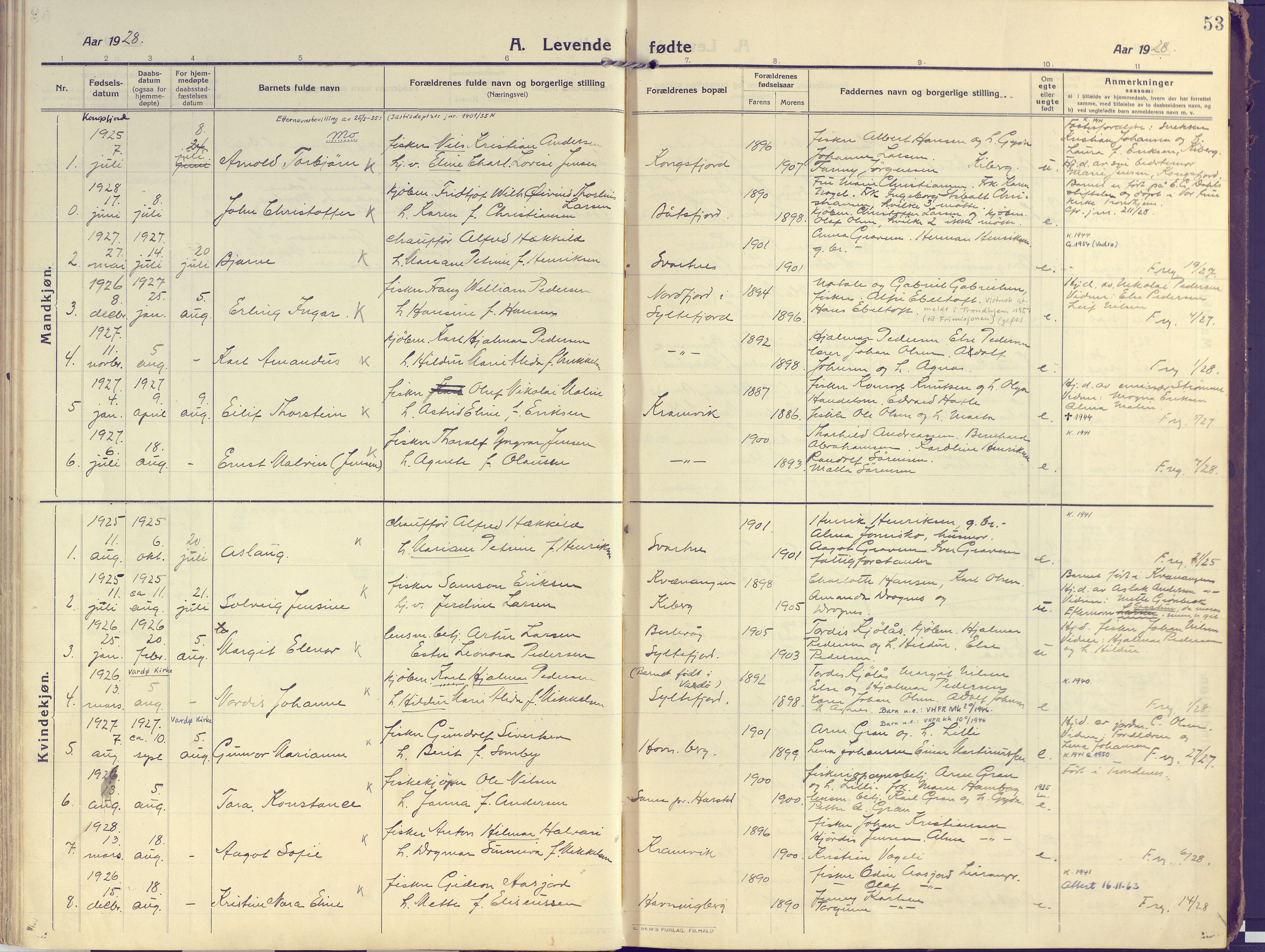 Vardø sokneprestkontor, AV/SATØ-S-1332/H/Ha/L0013kirke: Parish register (official) no. 13, 1912-1928, p. 53