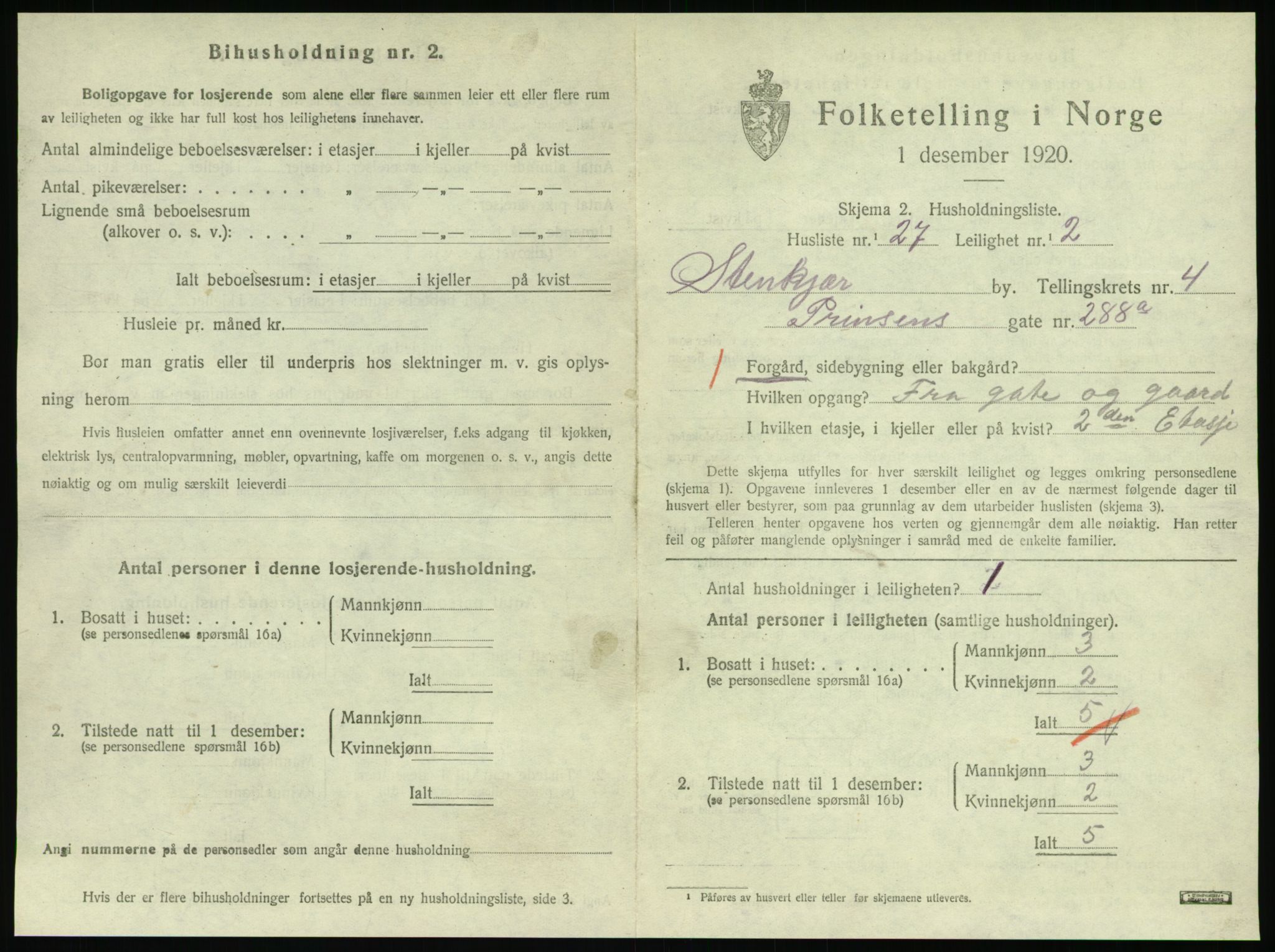 SAT, 1920 census for Steinkjer, 1920, p. 2224