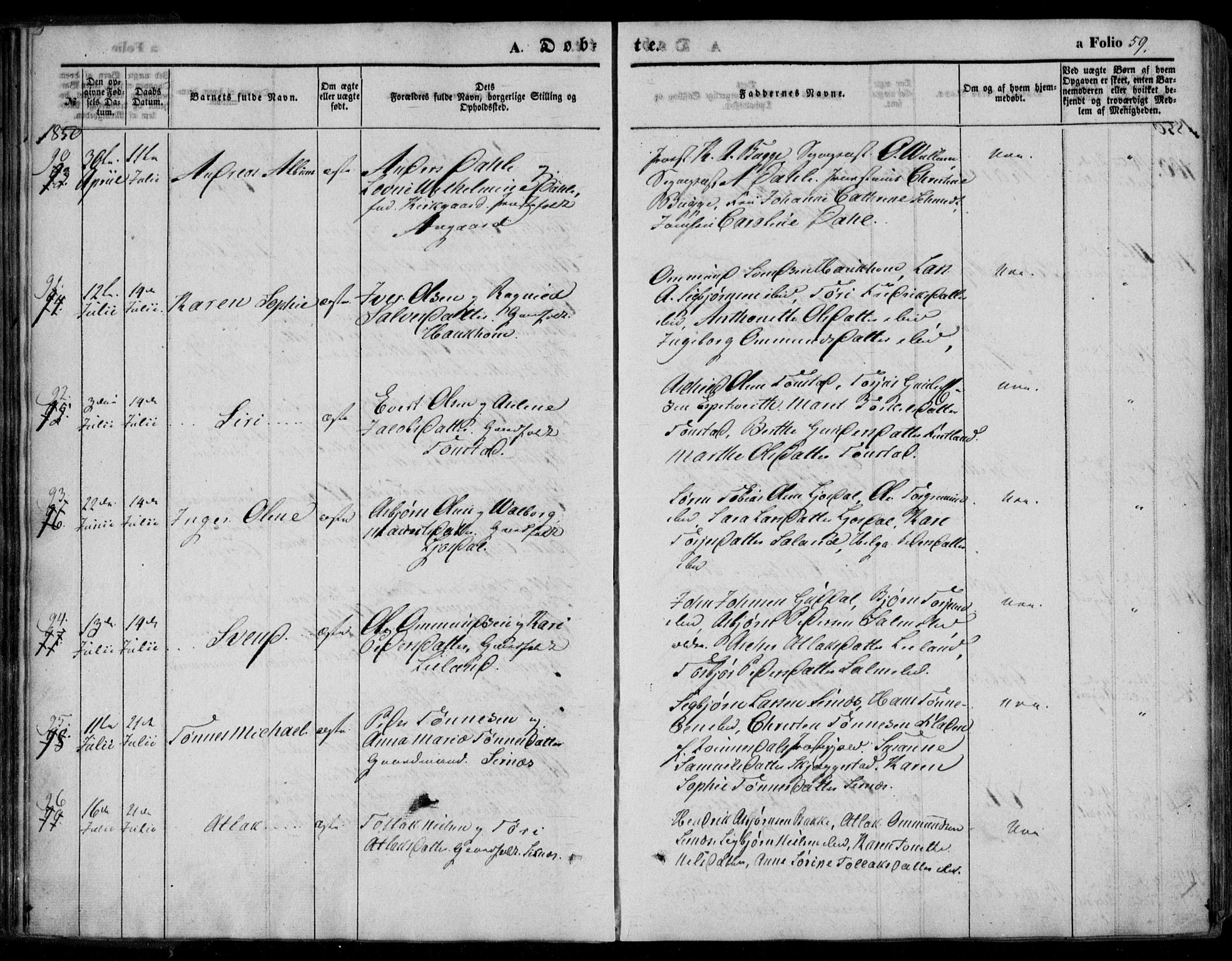 Bakke sokneprestkontor, AV/SAK-1111-0002/F/Fa/Faa/L0005: Parish register (official) no. A 5, 1847-1855, p. 59