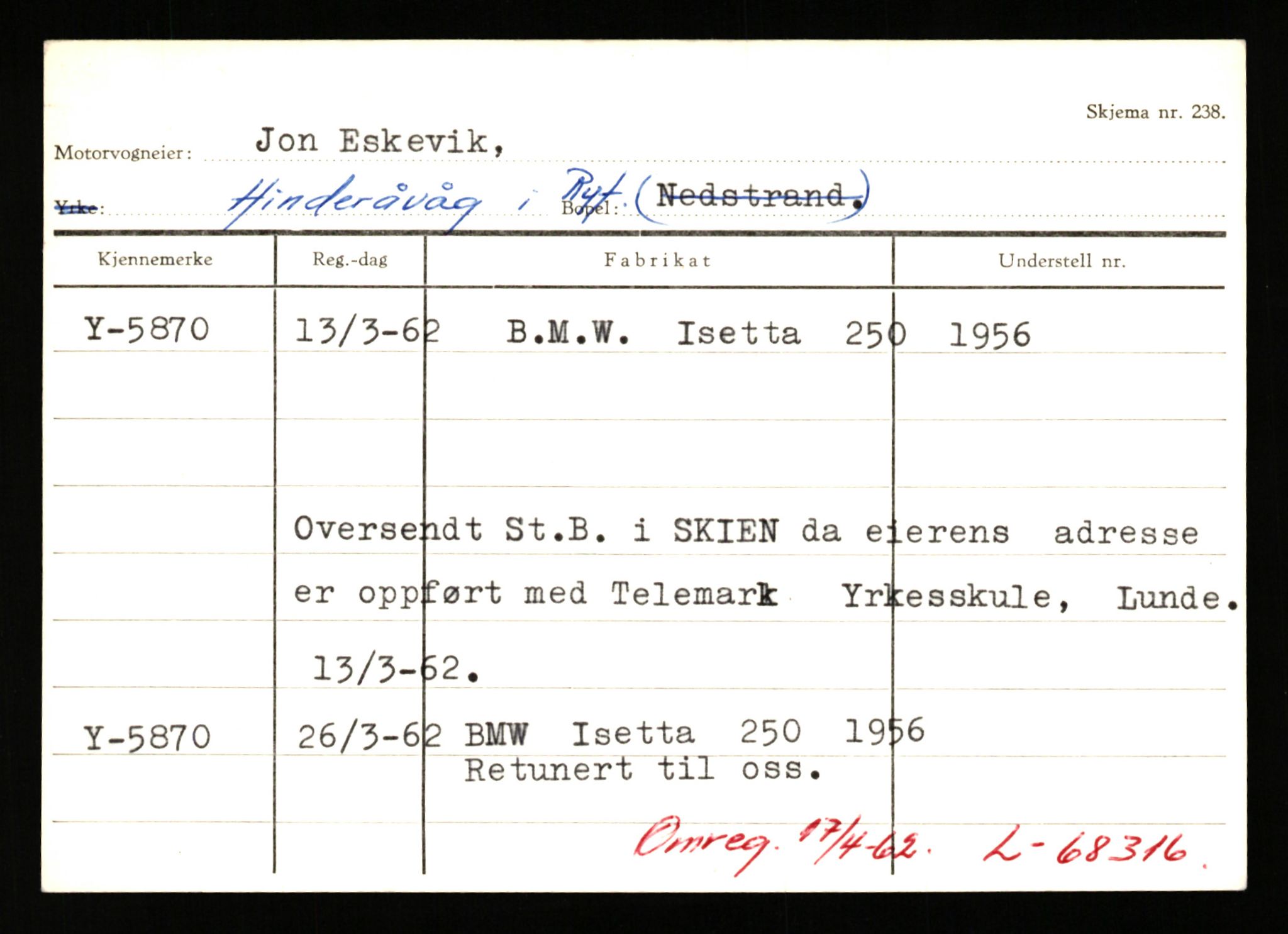 Stavanger trafikkstasjon, AV/SAST-A-101942/0/G/L0002: Registreringsnummer: 5791 - 10405, 1930-1971, p. 45