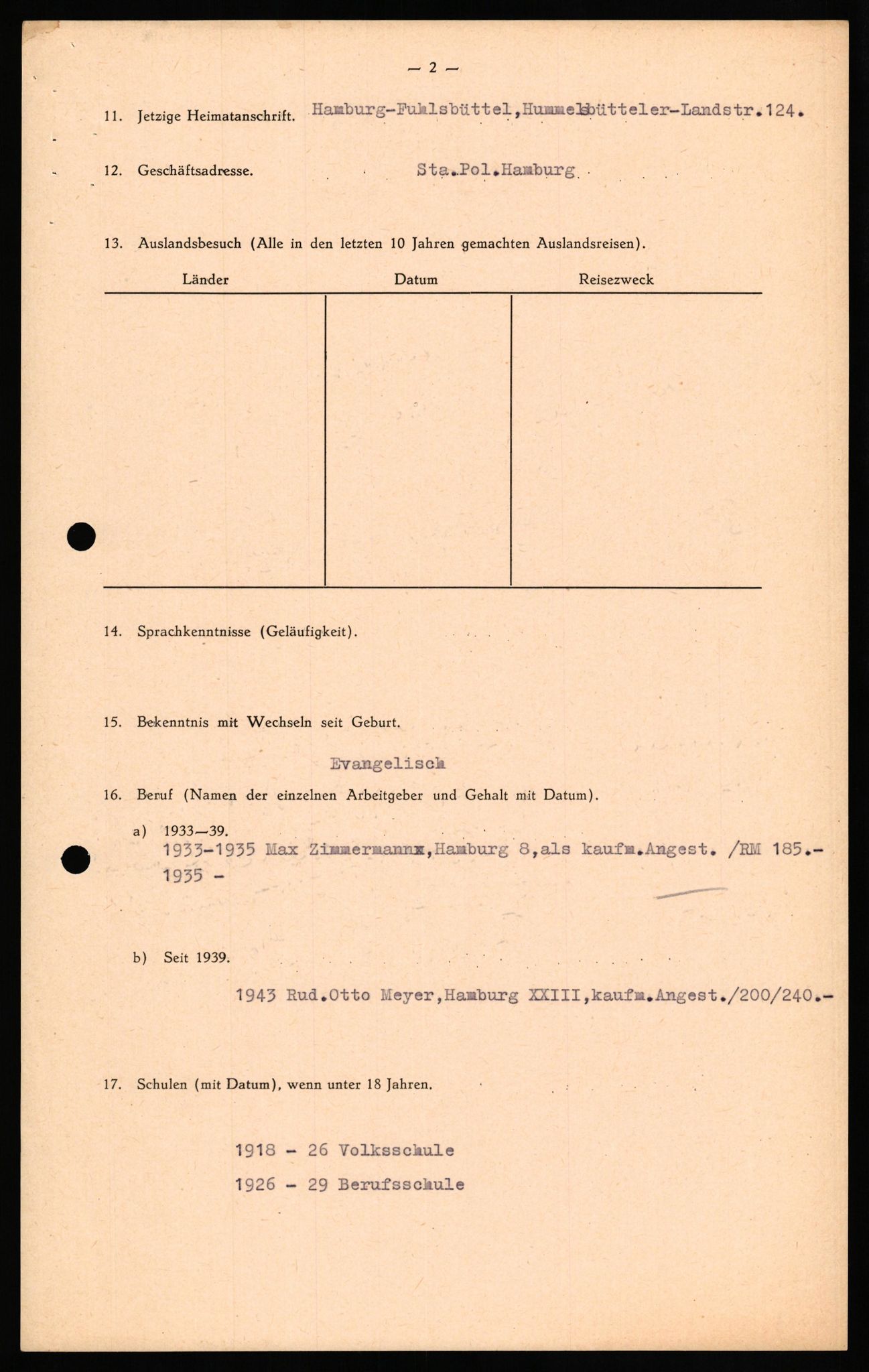 Forsvaret, Forsvarets overkommando II, RA/RAFA-3915/D/Db/L0029: CI Questionaires. Tyske okkupasjonsstyrker i Norge. Tyskere., 1945-1946, p. 257
