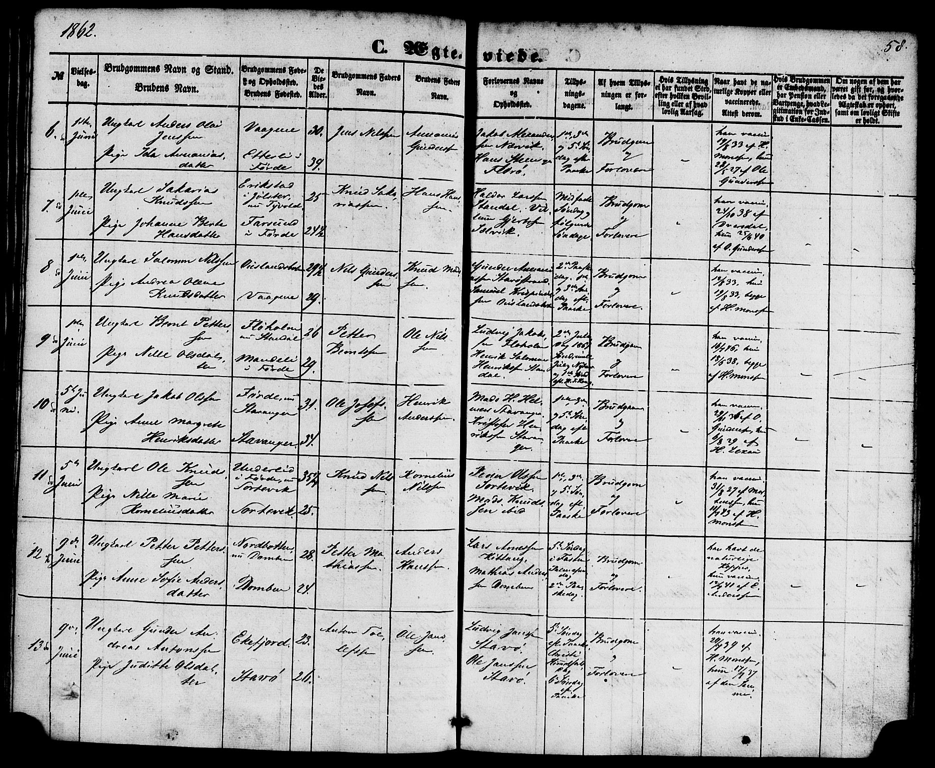 Kinn sokneprestembete, AV/SAB-A-80801/H/Haa/Haaa/L0010: Parish register (official) no. A 10, 1852-1869, p. 58