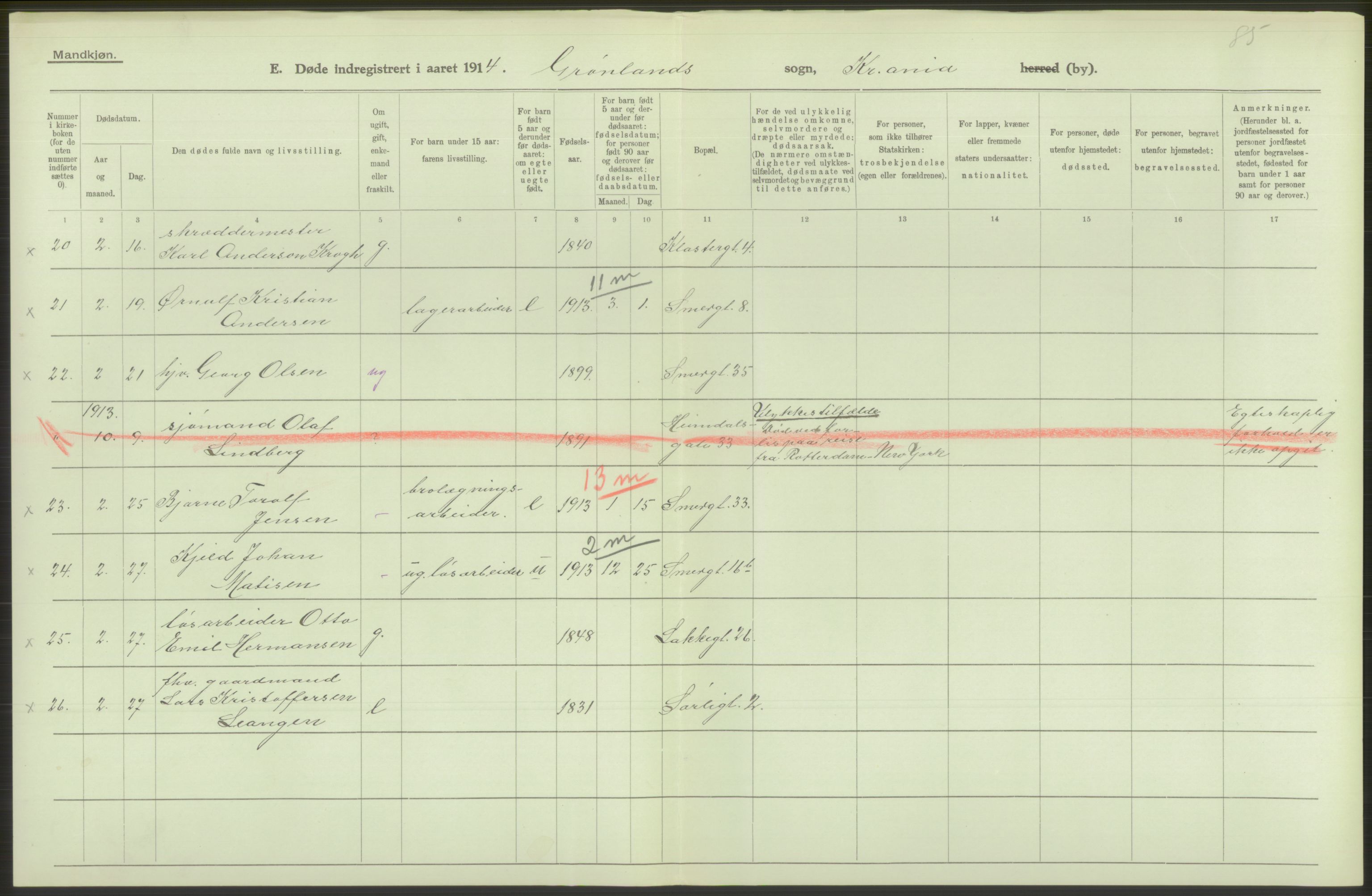 Statistisk sentralbyrå, Sosiodemografiske emner, Befolkning, AV/RA-S-2228/D/Df/Dfb/Dfbd/L0008: Kristiania: Døde, 1914, p. 510