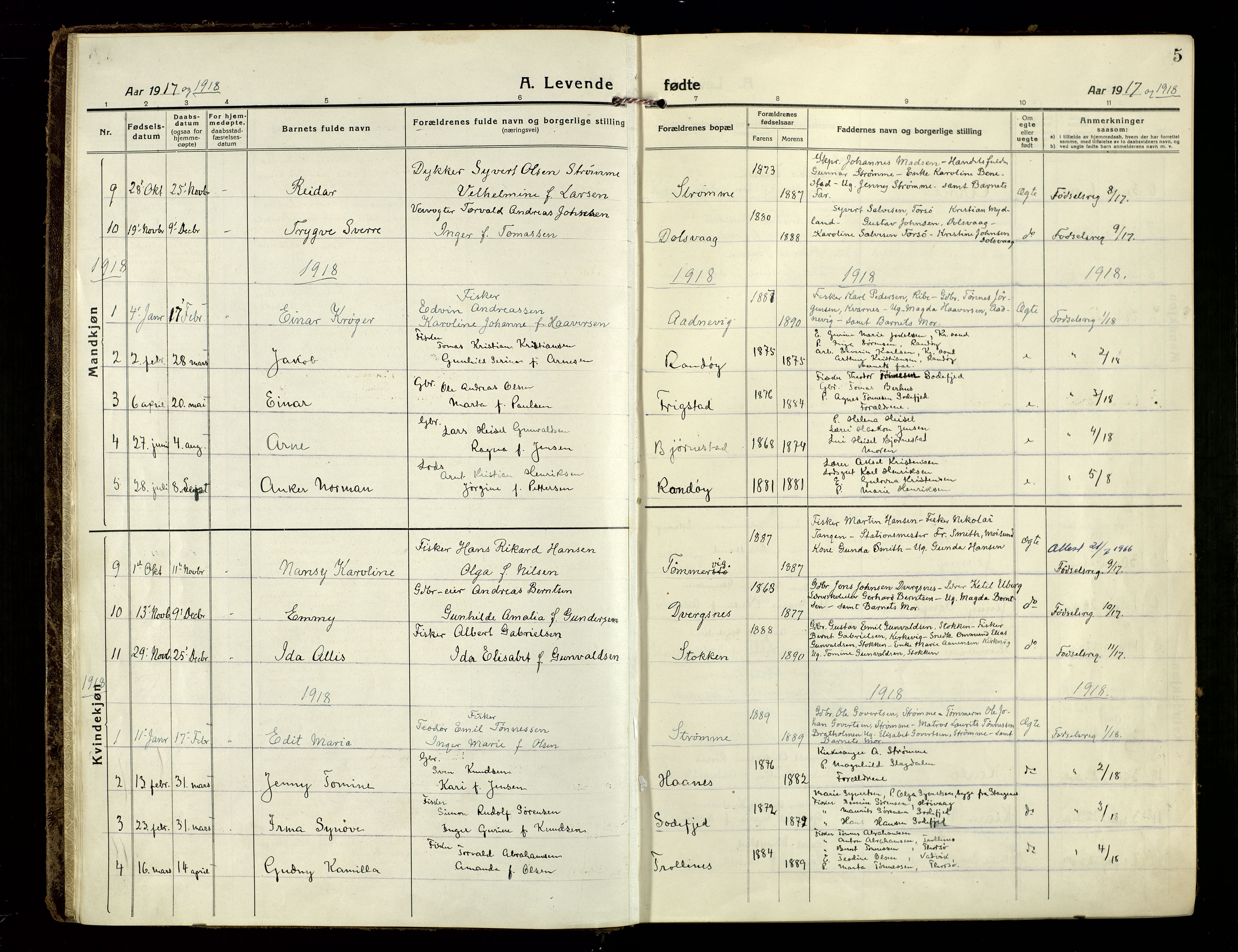Oddernes sokneprestkontor, SAK/1111-0033/F/Fa/Fab/L0004: Parish register (official) no. A 4, 1916-1935, p. 5