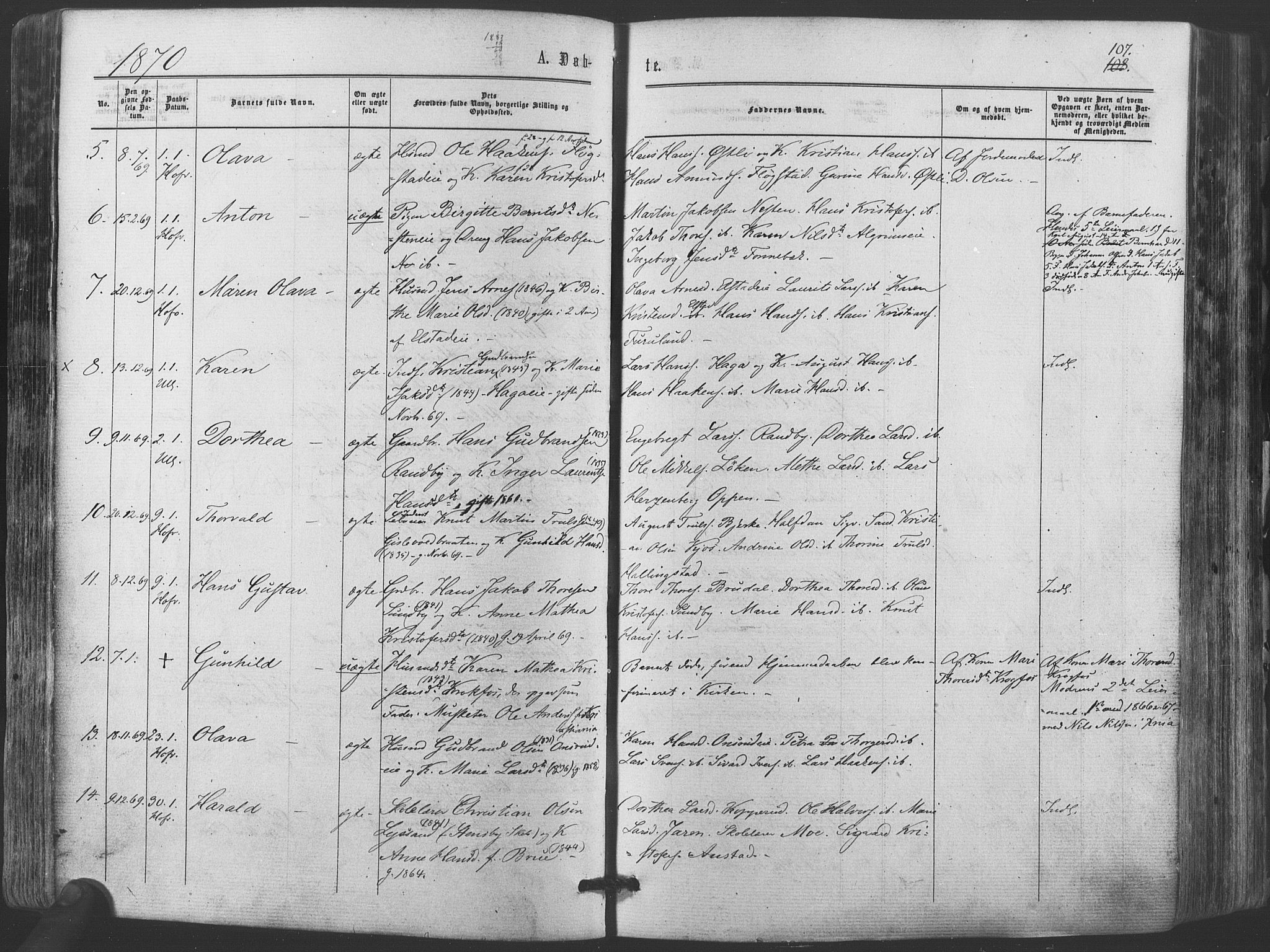 Ullensaker prestekontor Kirkebøker, AV/SAO-A-10236a/F/Fa/L0016: Parish register (official) no. I 16, 1863-1875, p. 107