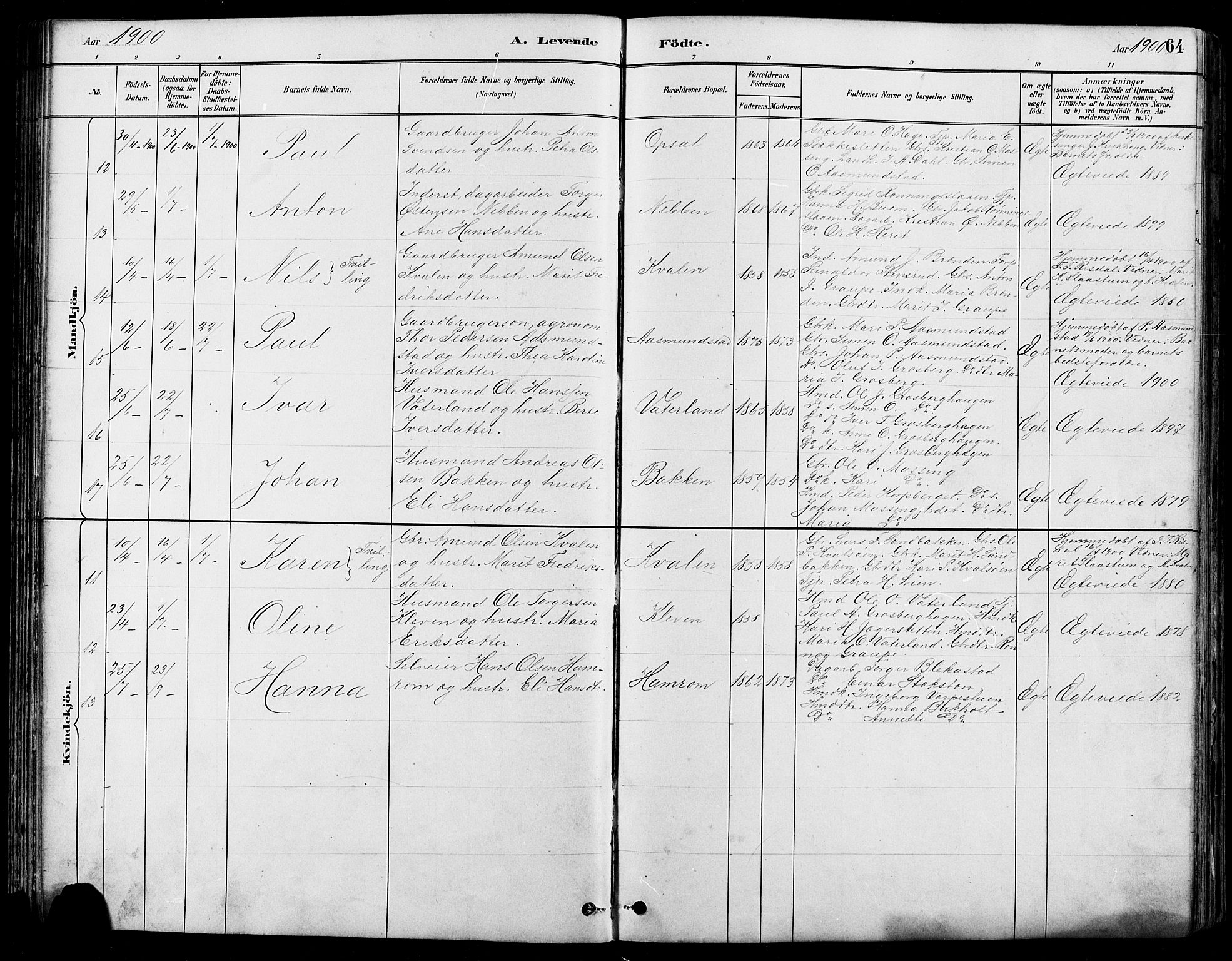 Nord-Fron prestekontor, AV/SAH-PREST-080/H/Ha/Hab/L0005: Parish register (copy) no. 5, 1884-1914, p. 64