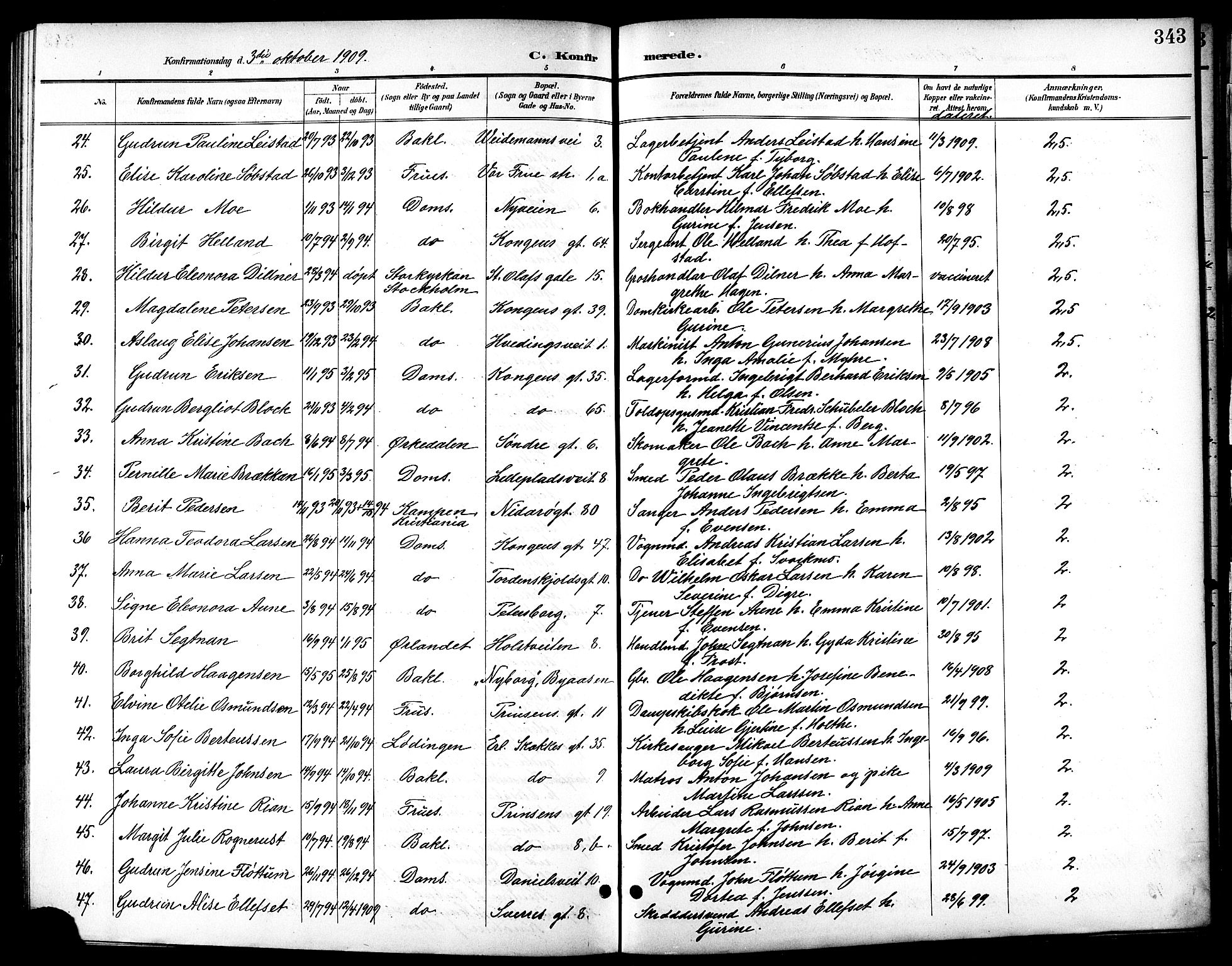 Ministerialprotokoller, klokkerbøker og fødselsregistre - Sør-Trøndelag, SAT/A-1456/601/L0094: Parish register (copy) no. 601C12, 1898-1911, p. 343