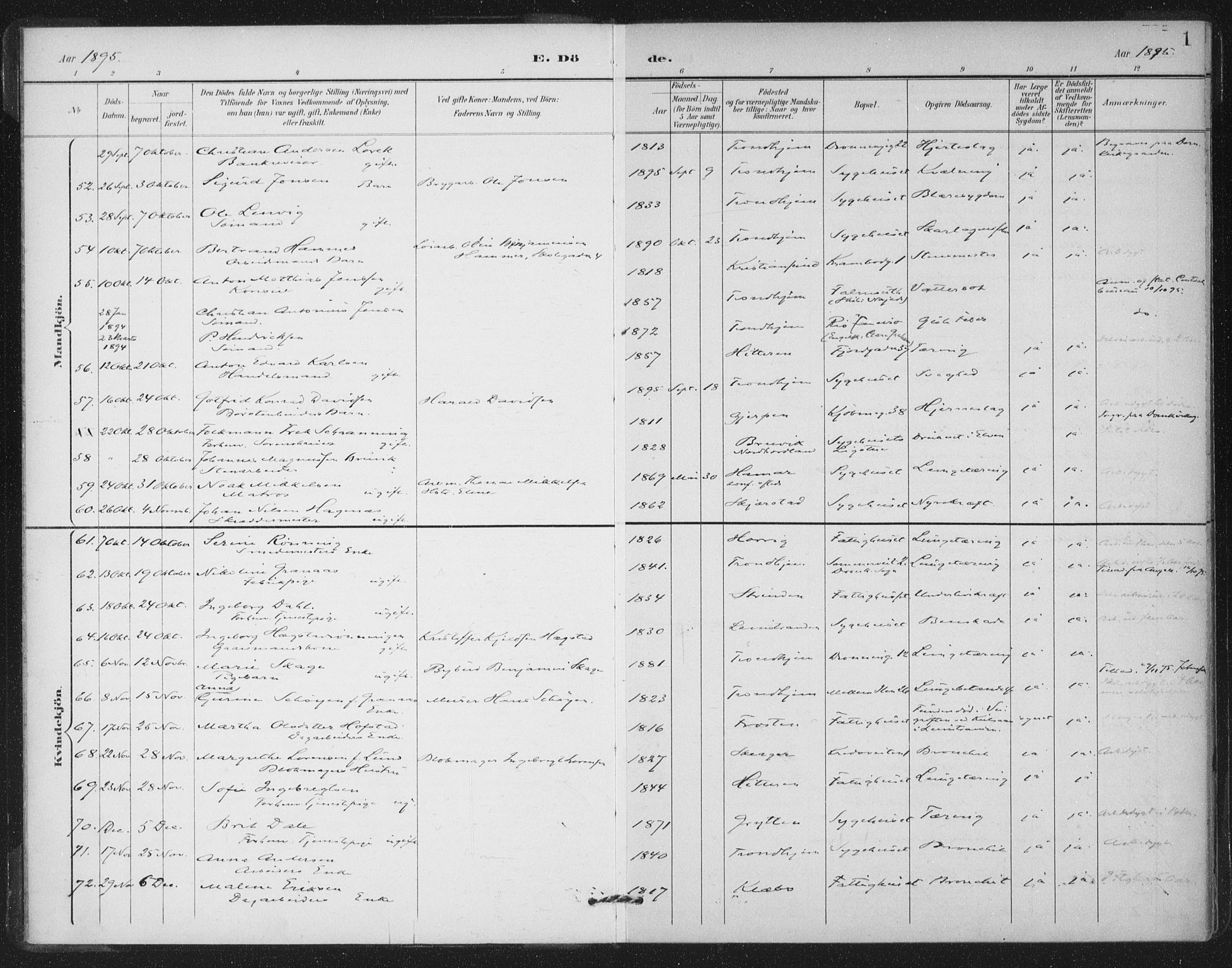 Ministerialprotokoller, klokkerbøker og fødselsregistre - Sør-Trøndelag, SAT/A-1456/602/L0123: Parish register (official) no. 602A21, 1895-1910, p. 1