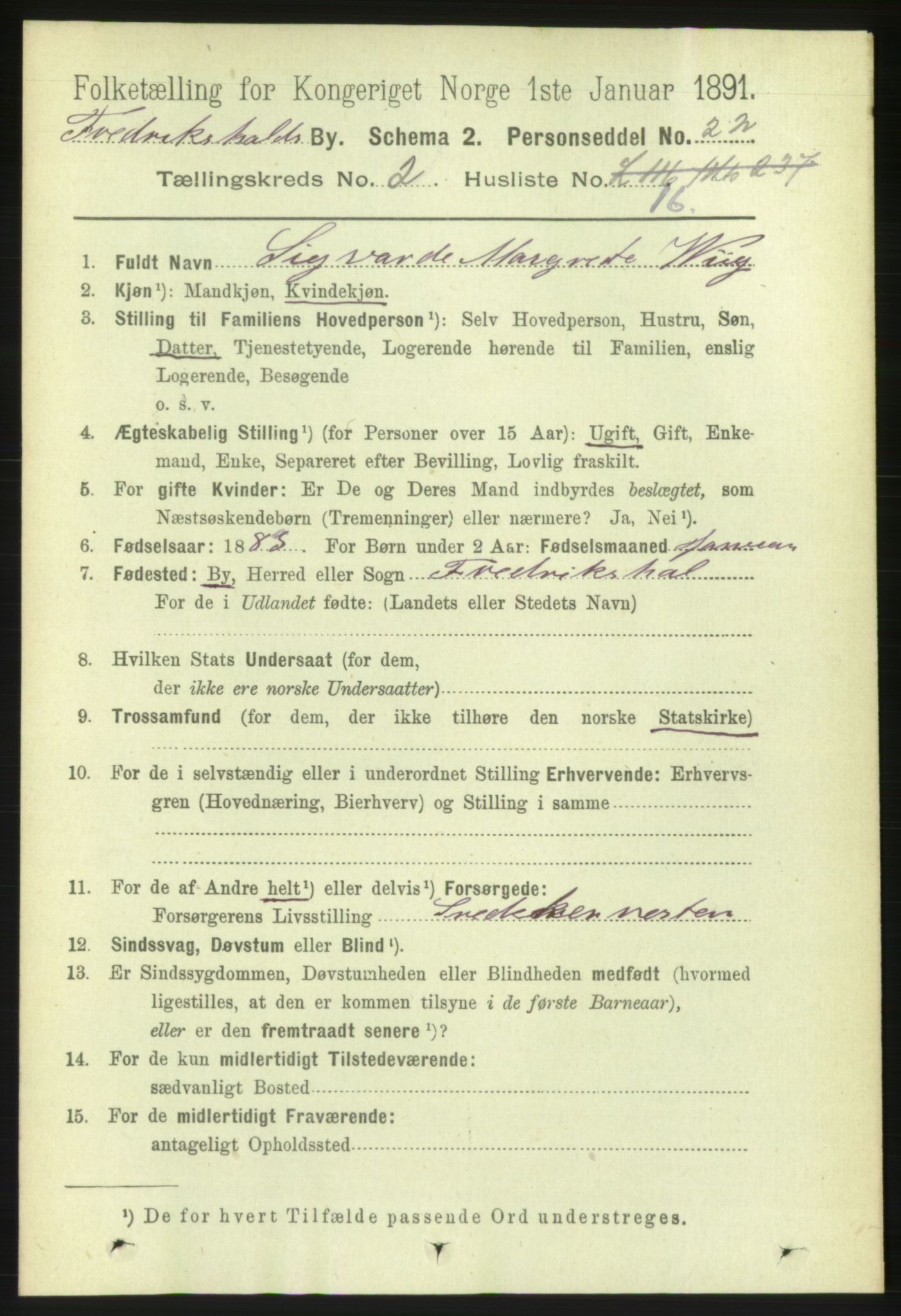 RA, 1891 census for 0101 Fredrikshald, 1891, p. 2841