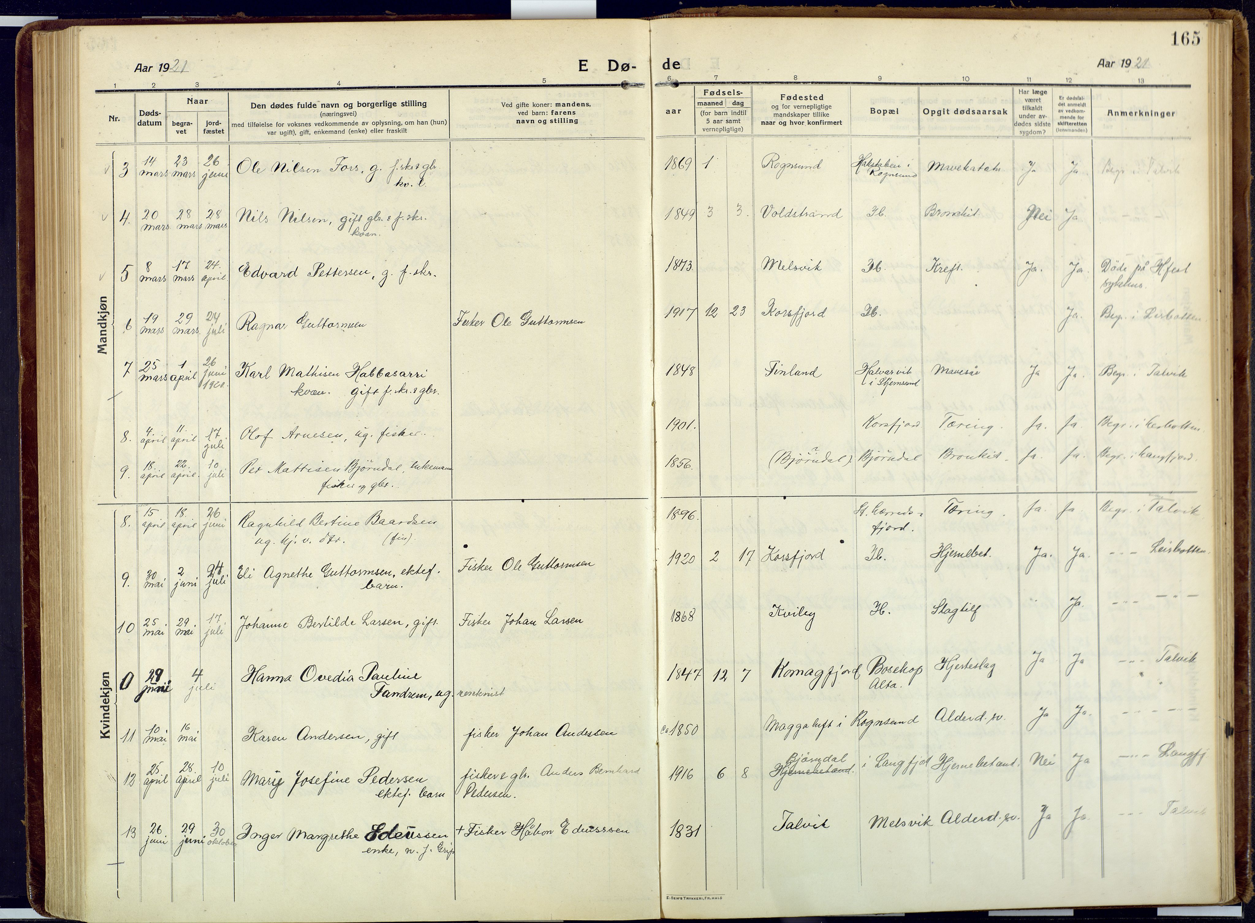 Talvik sokneprestkontor, SATØ/S-1337/H/Ha/L0018kirke: Parish register (official) no. 18, 1915-1924, p. 165