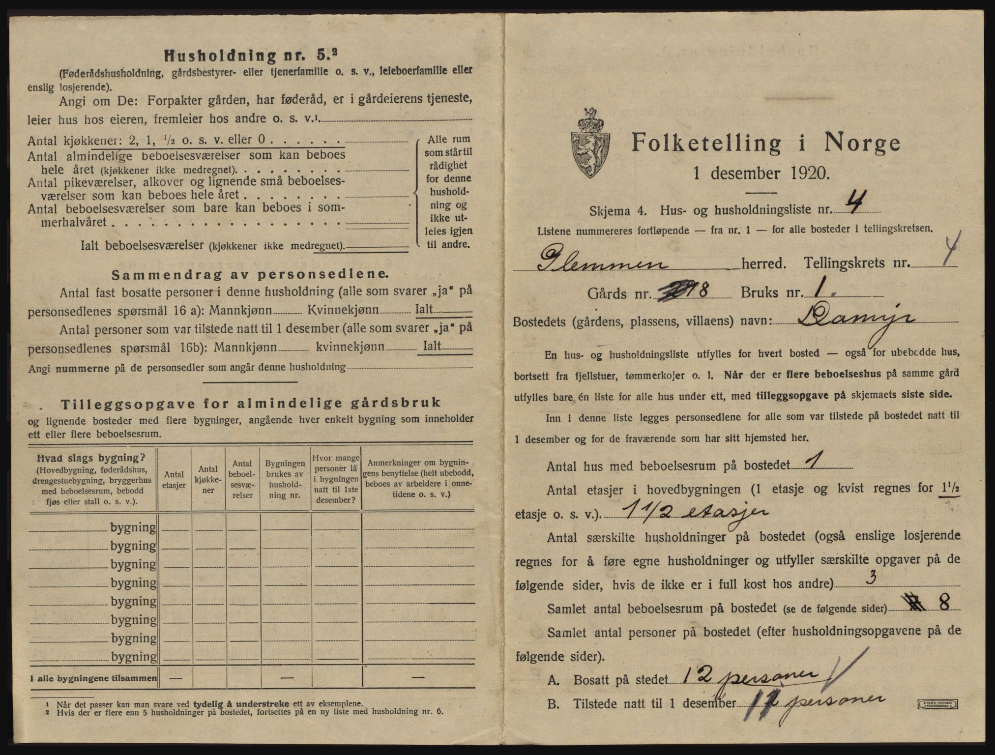 SAO, 1920 census for Glemmen, 1920, p. 1465