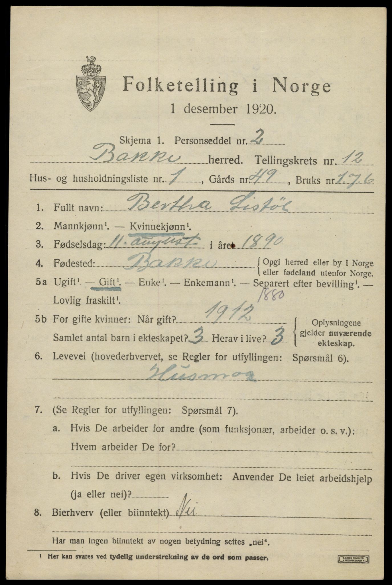 SAK, 1920 census for Bakke, 1920, p. 3120