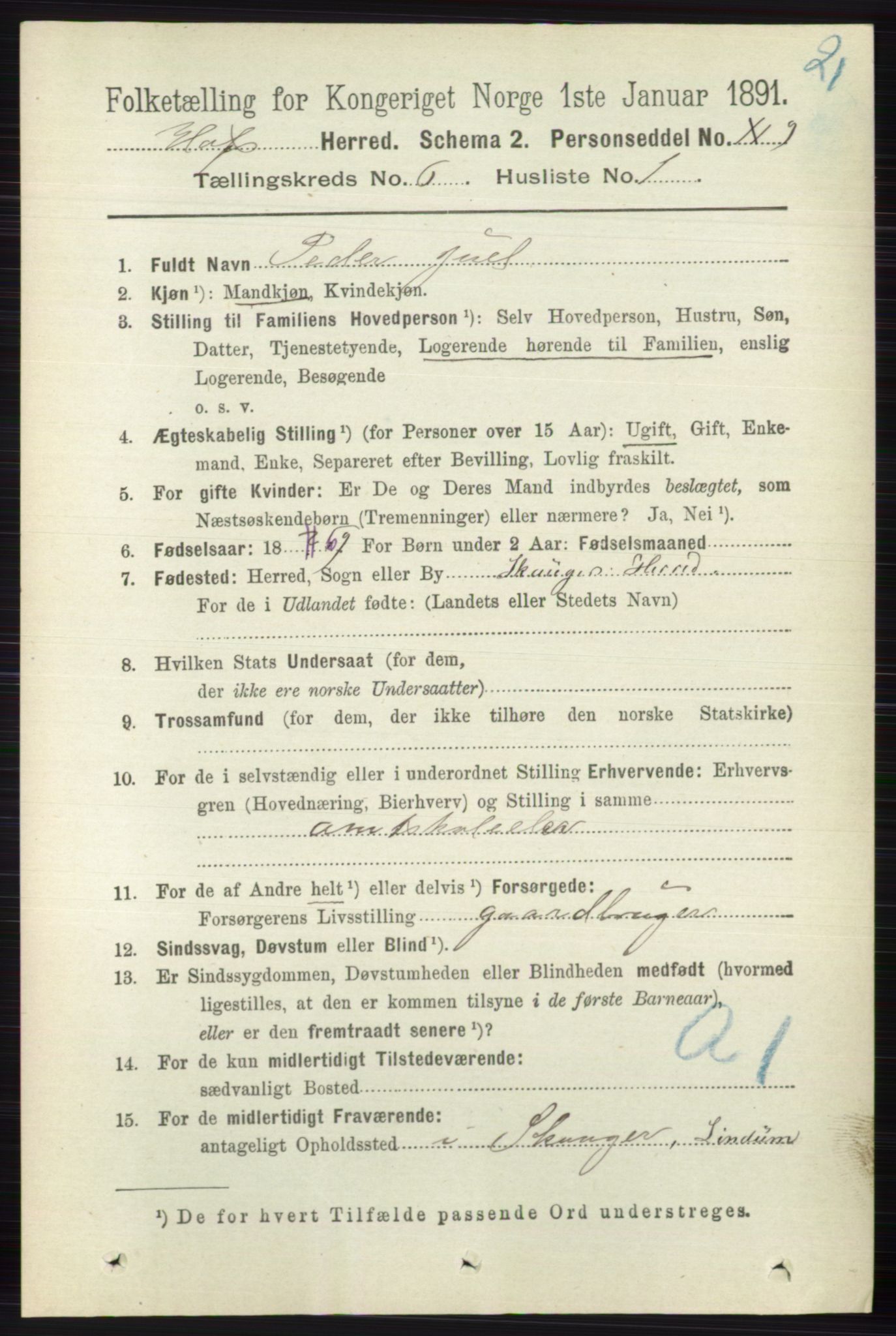 RA, 1891 census for 0714 Hof, 1891, p. 1789