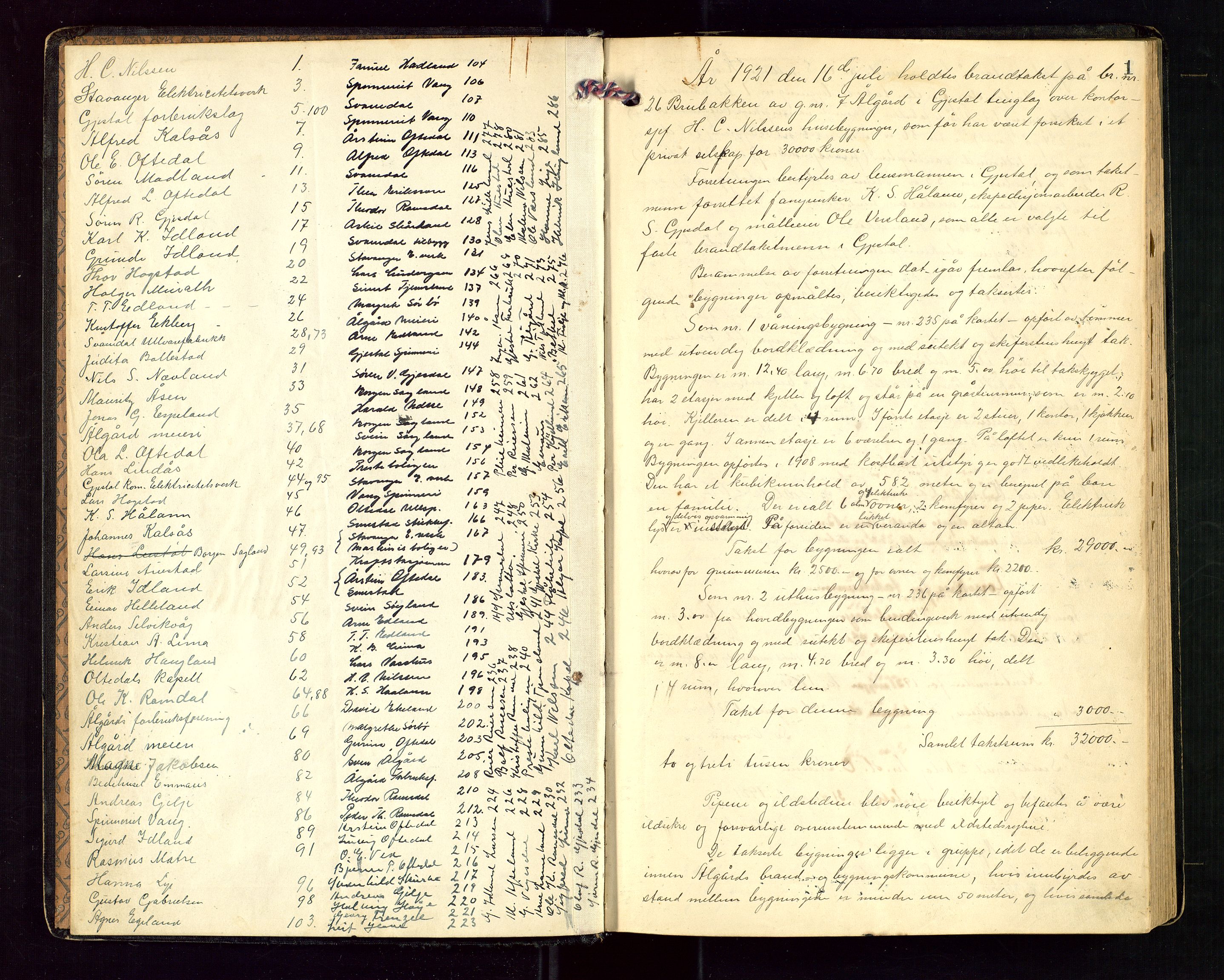 Gjesdal lensmannskontor, AV/SAST-A-100441/Go/L0003: Branntakstprotokoll, 1921-1944, p. 1