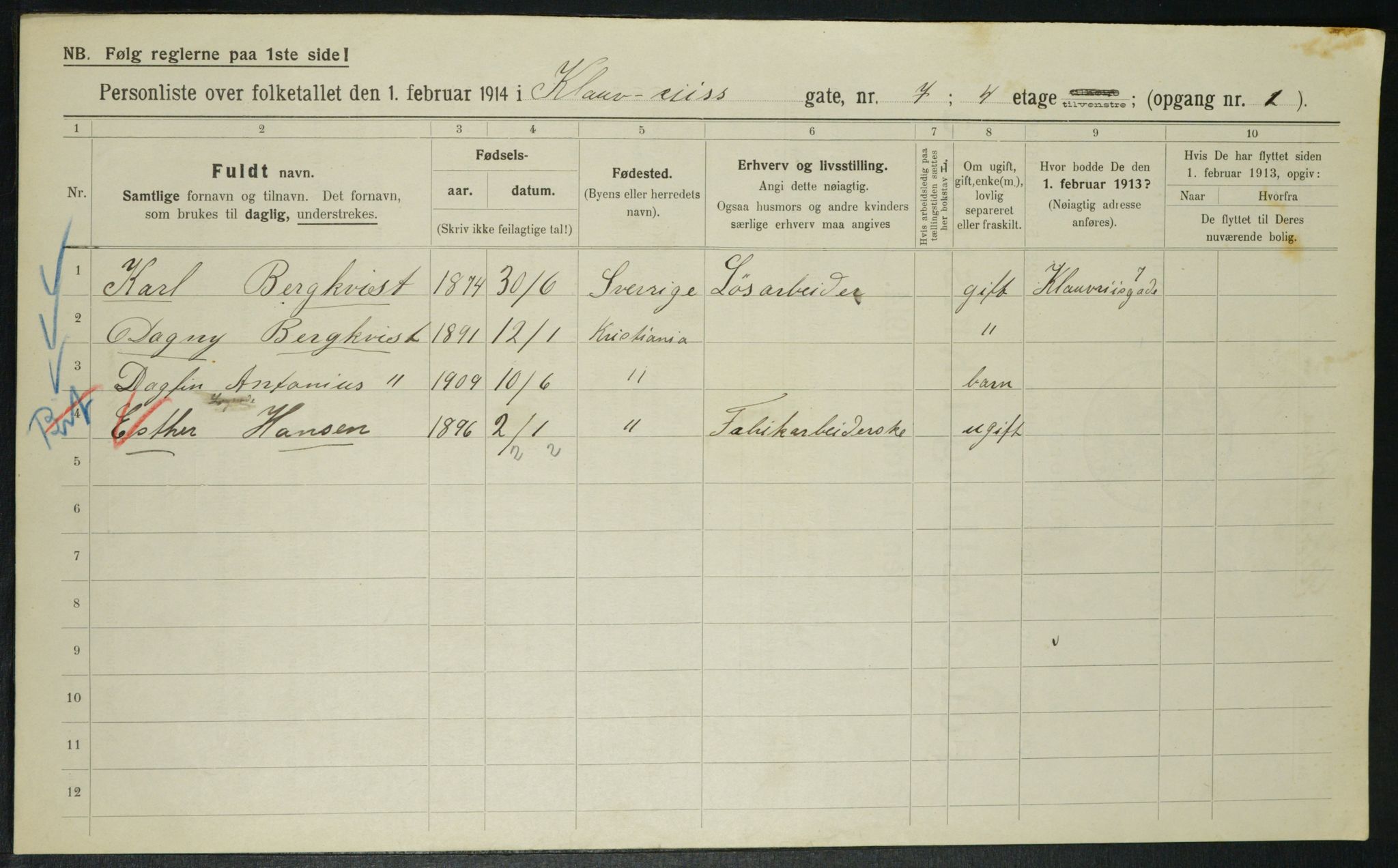 OBA, Municipal Census 1914 for Kristiania, 1914, p. 12924