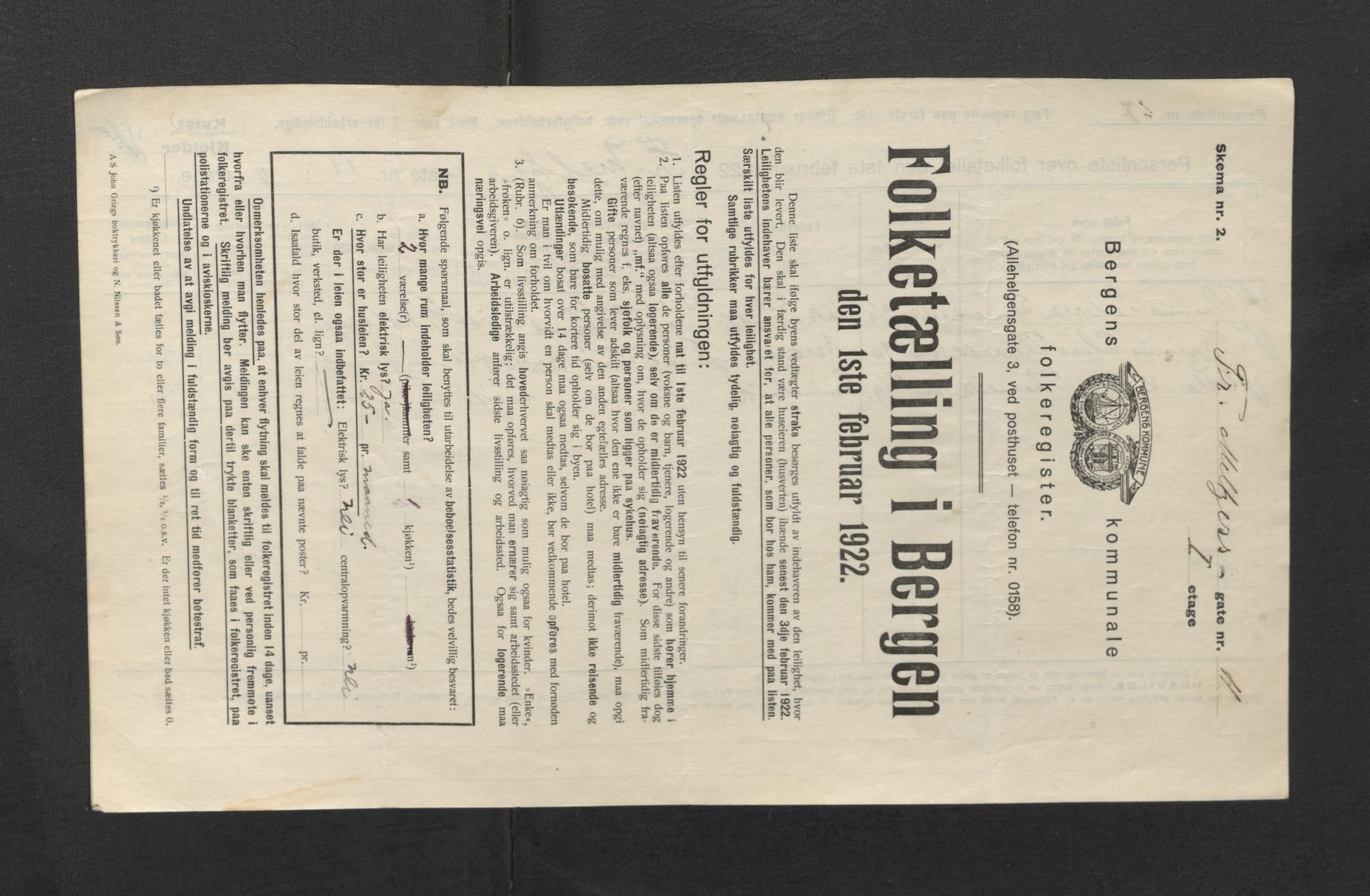 SAB, Municipal Census 1922 for Bergen, 1922, p. 9314