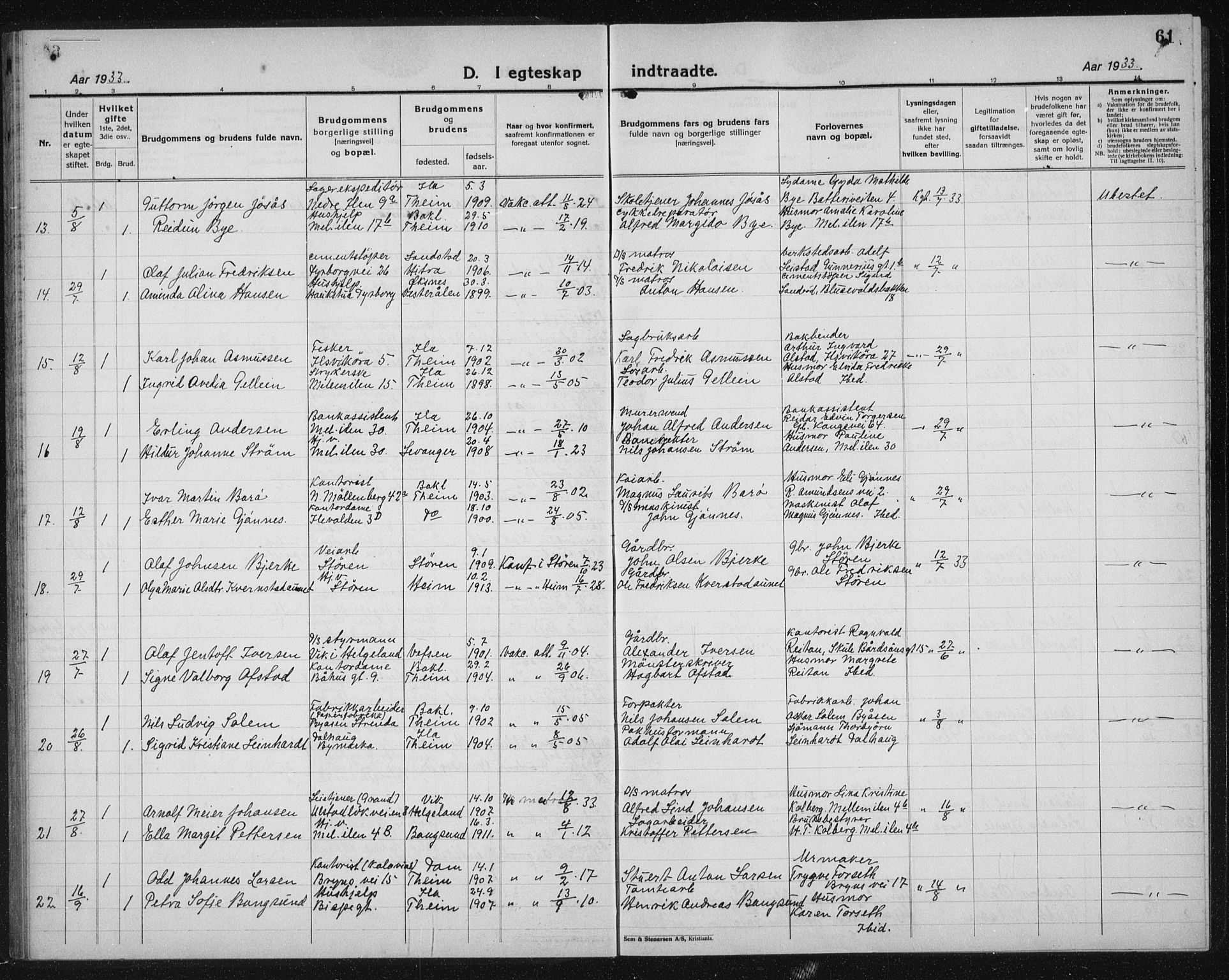 Ministerialprotokoller, klokkerbøker og fødselsregistre - Sør-Trøndelag, AV/SAT-A-1456/603/L0176: Parish register (copy) no. 603C04, 1923-1941, p. 61