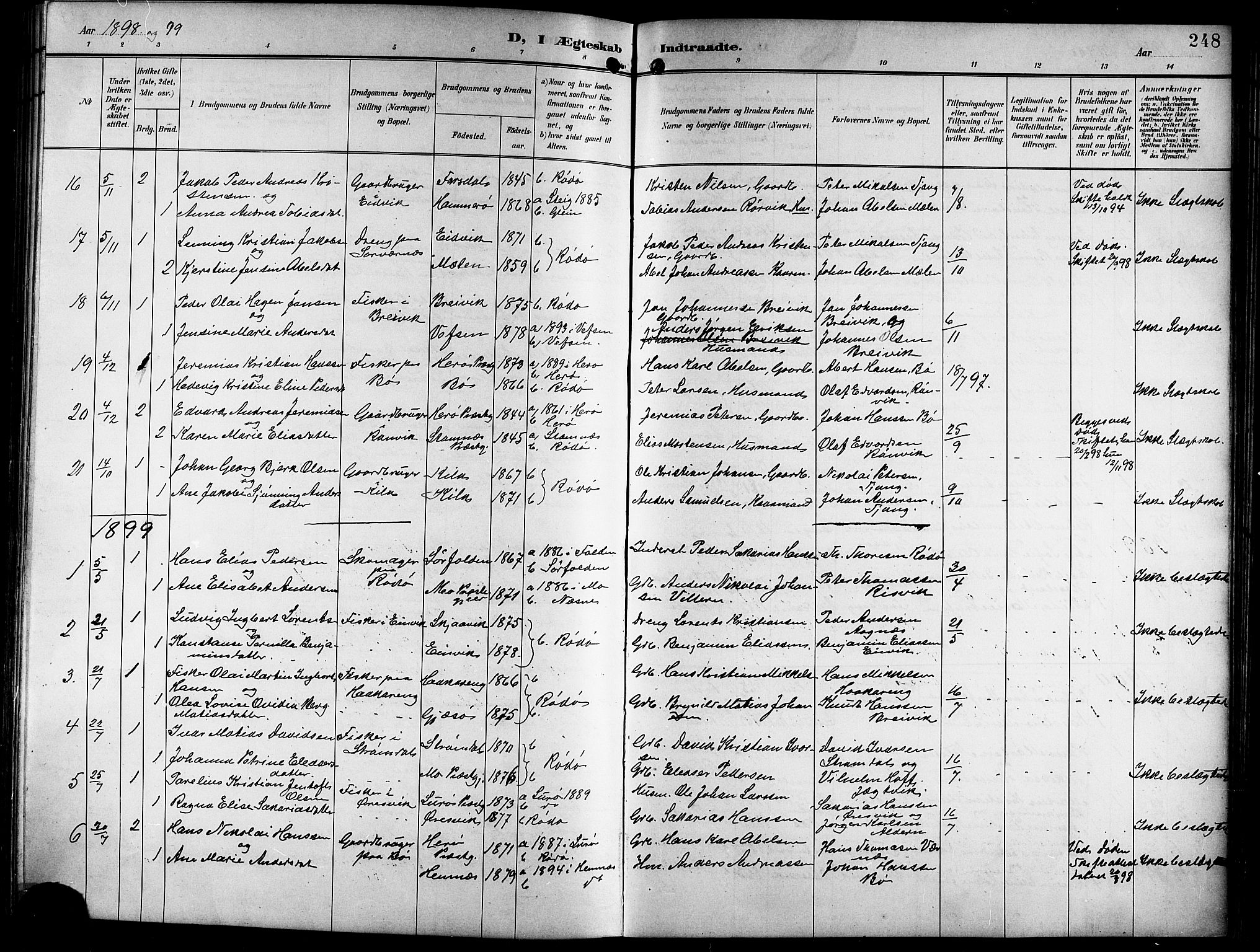 Ministerialprotokoller, klokkerbøker og fødselsregistre - Nordland, AV/SAT-A-1459/841/L0621: Parish register (copy) no. 841C05, 1897-1923, p. 248