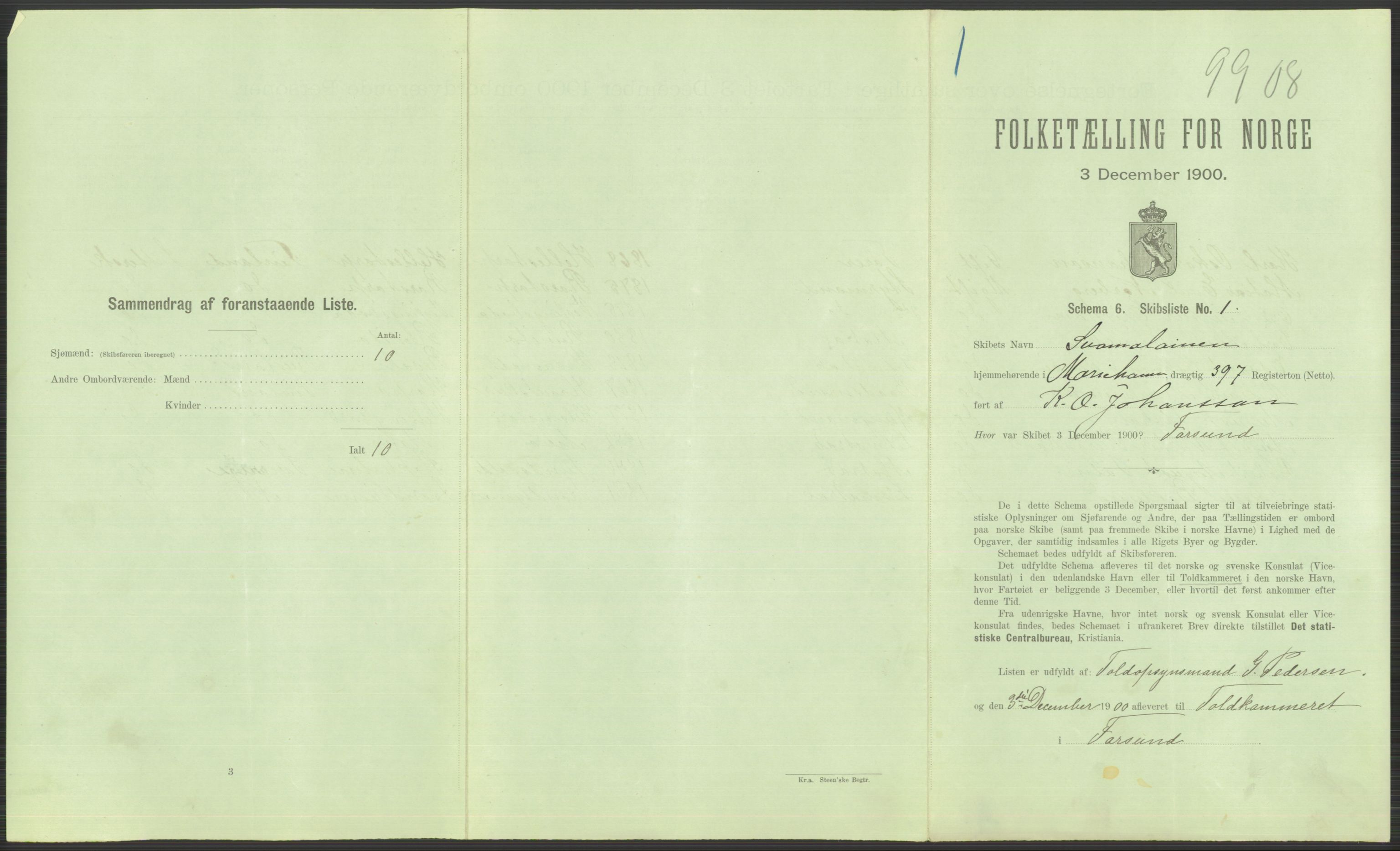 RA, 1900 Census - ship lists from ships in Norwegian harbours, harbours abroad and at sea, 1900, p. 809