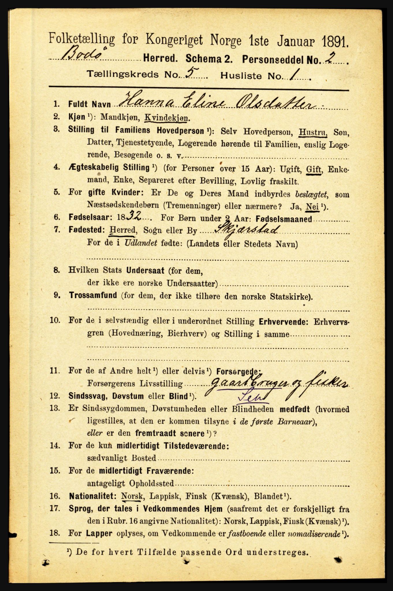 RA, 1891 census for 1843 Bodø, 1891, p. 3153