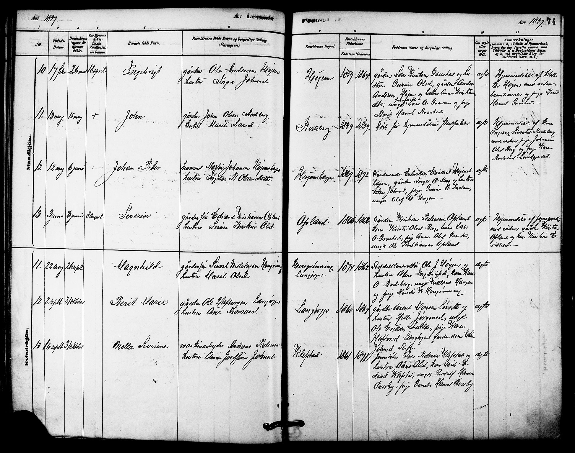 Ministerialprotokoller, klokkerbøker og fødselsregistre - Sør-Trøndelag, AV/SAT-A-1456/612/L0378: Parish register (official) no. 612A10, 1878-1897, p. 74