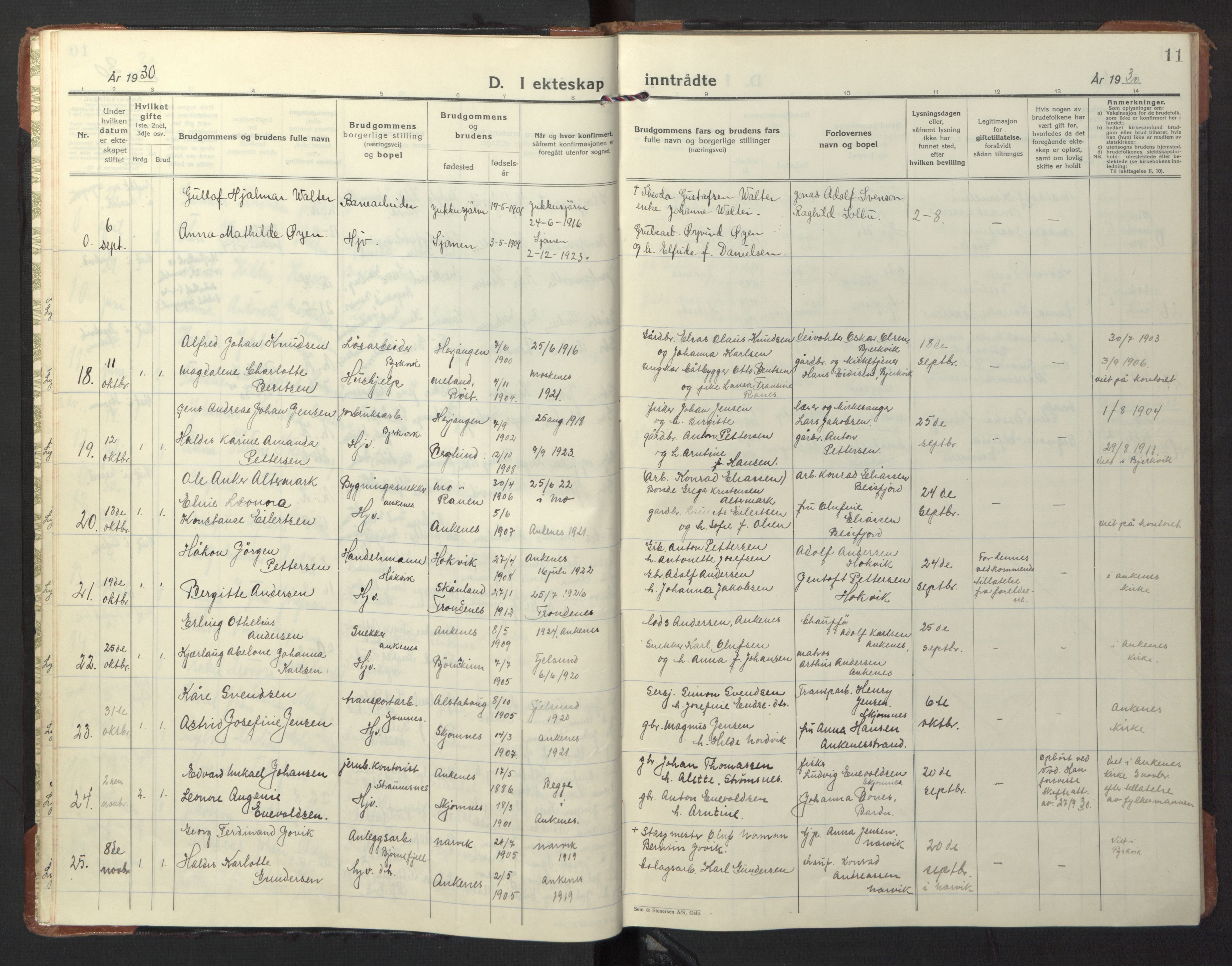 Ministerialprotokoller, klokkerbøker og fødselsregistre - Nordland, AV/SAT-A-1459/866/L0948: Parish register (official) no. 866A11, 1929-1949, p. 11