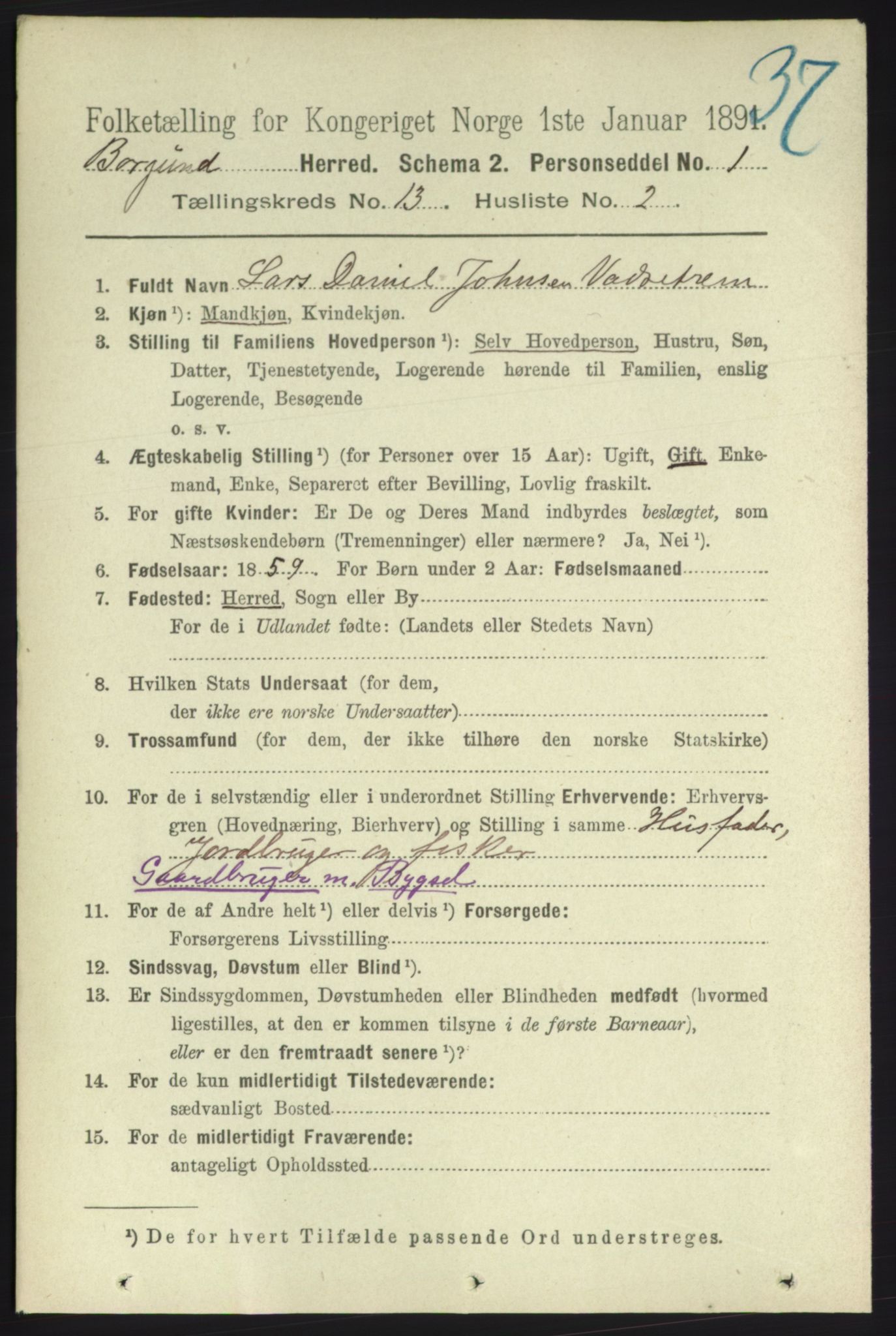 RA, 1891 census for 1531 Borgund, 1891, p. 3553