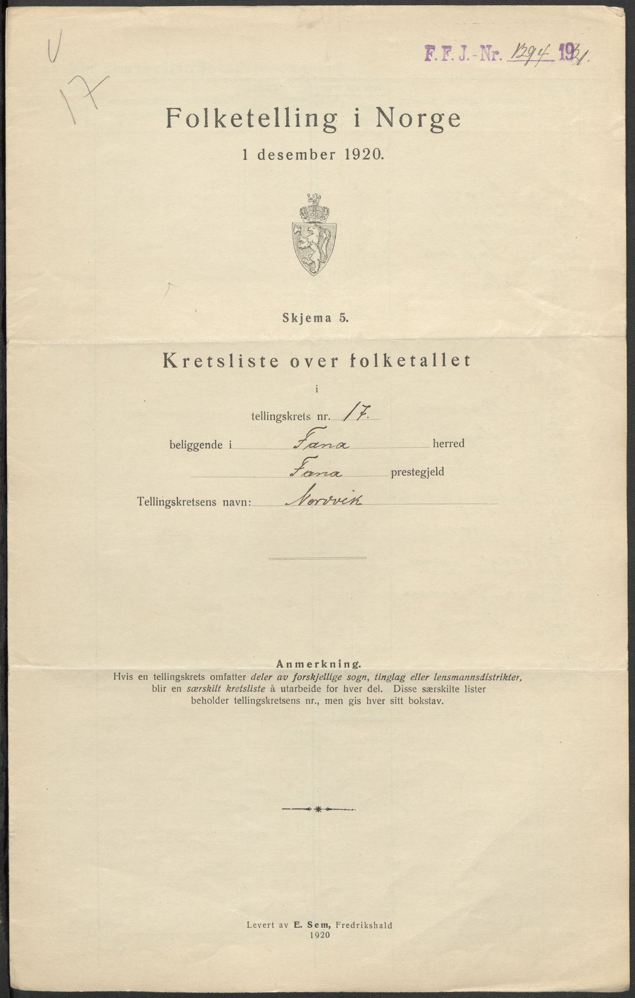 SAB, 1920 census for Fana, 1920, p. 68