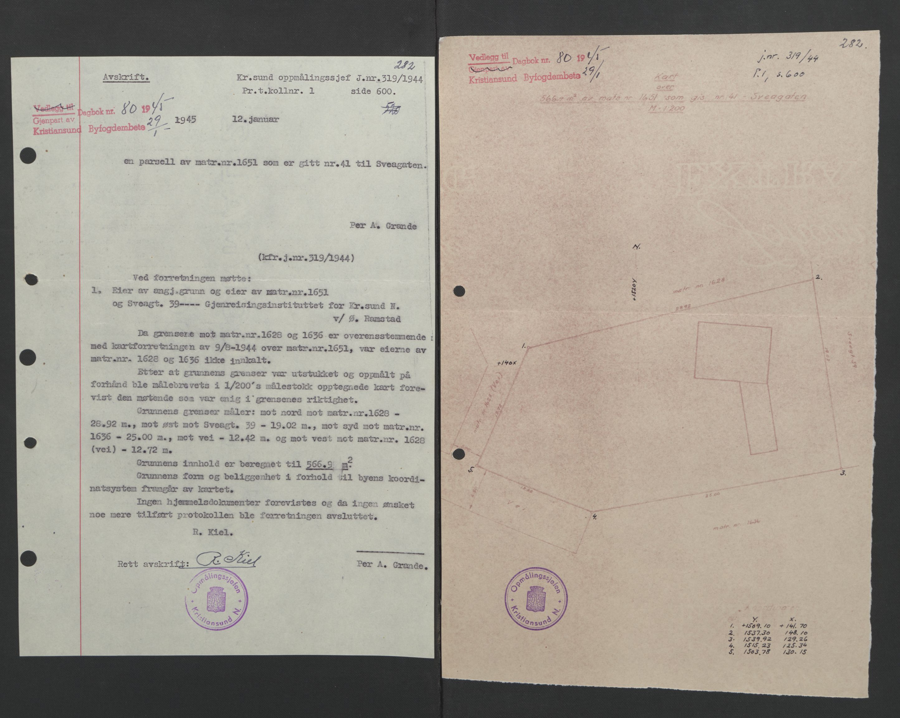 Kristiansund byfogd, AV/SAT-A-4587/A/27: Mortgage book no. 37, 1942-1945, Diary no: : 80/1945