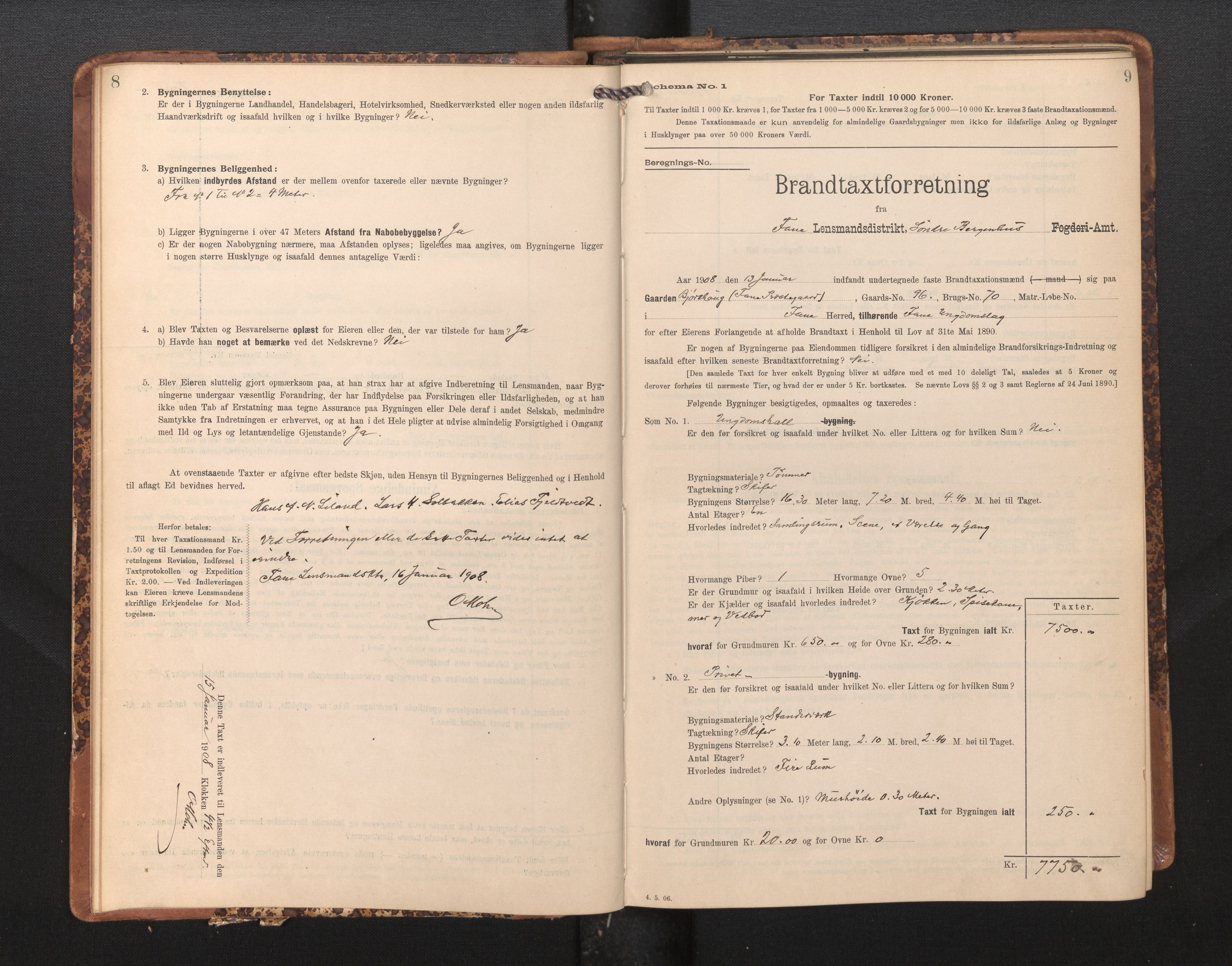 Lensmannen i Fana, AV/SAB-A-31801/0012/L0018: Branntakstprotokoll skjematakst, 1907-1910, p. 8-9