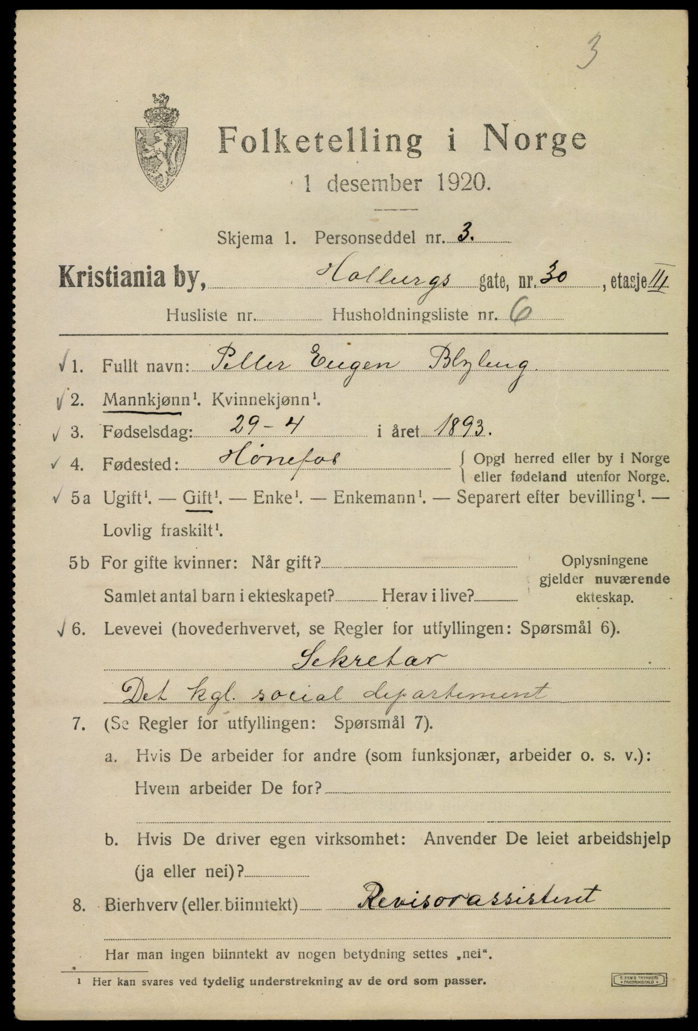 SAO, 1920 census for Kristiania, 1920, p. 295517